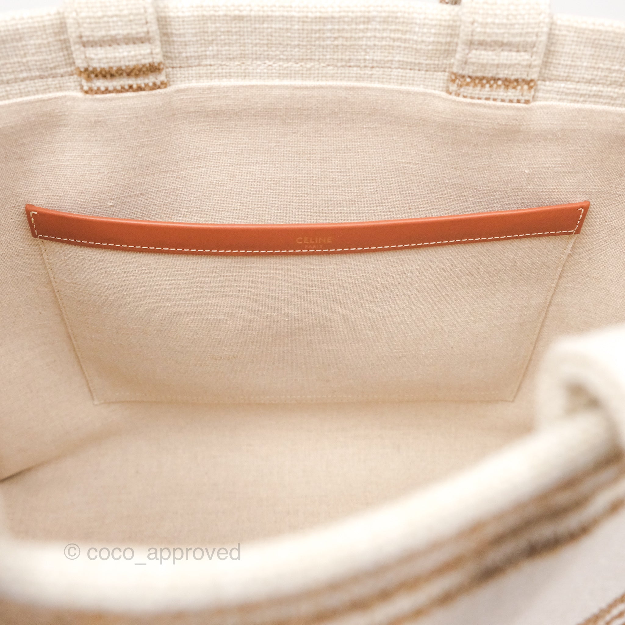 Celine Large Cabas Thais Striped Textile Tote Bag in Tobacco/Tan - Stylish and Spacious for Work, Travel & Everyday Use