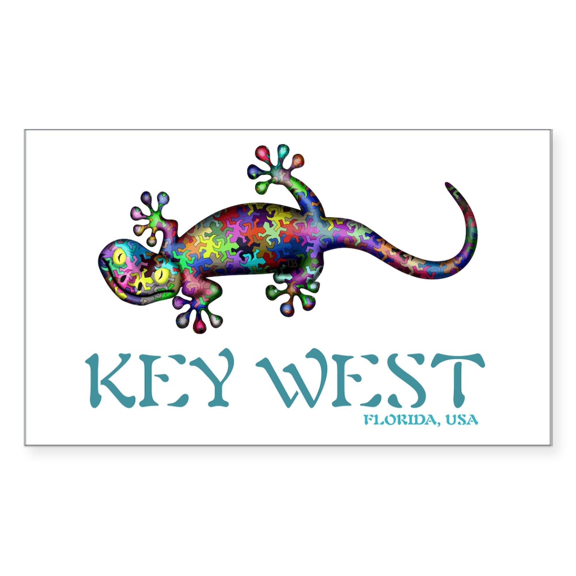 Key West Gecko Sticker - Durable Rectangle Bumper Decal for Cars, Laptops & Water Bottles | Tropical Themed Car Accessories & Travel Souvenirs