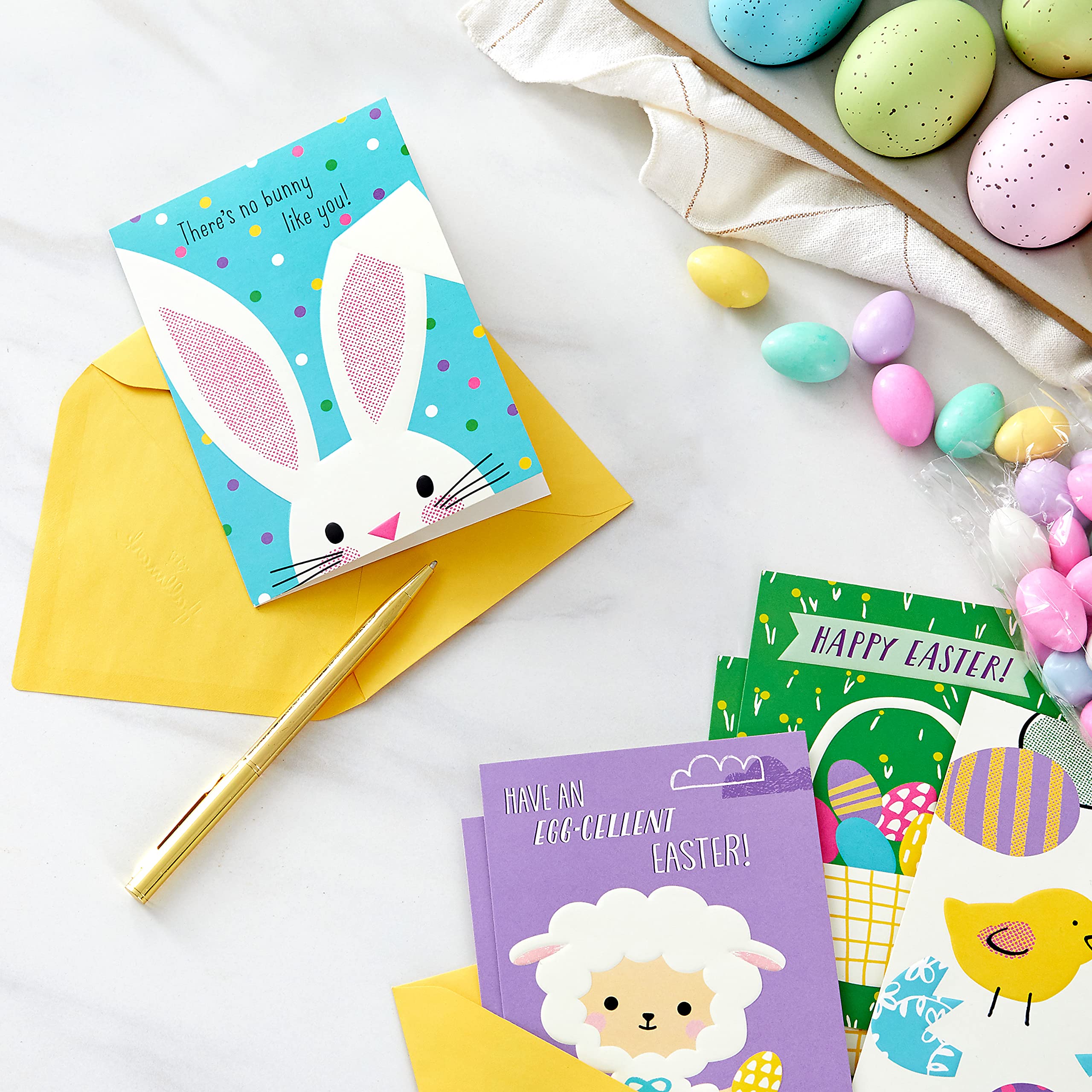 Hallmark Kids Pack of 12 Assorted Easter Greeting Cards with Envelopes - Easter Egg, Bunny & Chick Designs - Perfect for Classroom Exchanges, Easter Baskets & Holiday Gifting