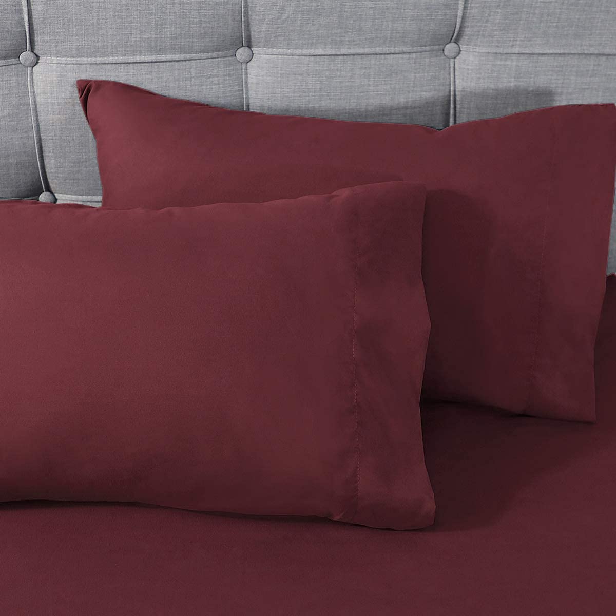 4PCs King Size Sheets Set - 800 Thread Count 100% Long-Staple Combed Cotton Bedding - Burgundy Deep Pocket (16