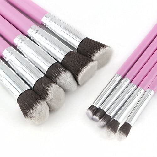 Premium AVTY Makeup Brushes Set - 10pcs Synthetic Foundation, Powder, Blush & Eyeshadow Brushes with Blender Sponge & Cleaner (Pink/Silver) - Perfect for Professional Makeup Artists & Beauty Enthusiasts at Home