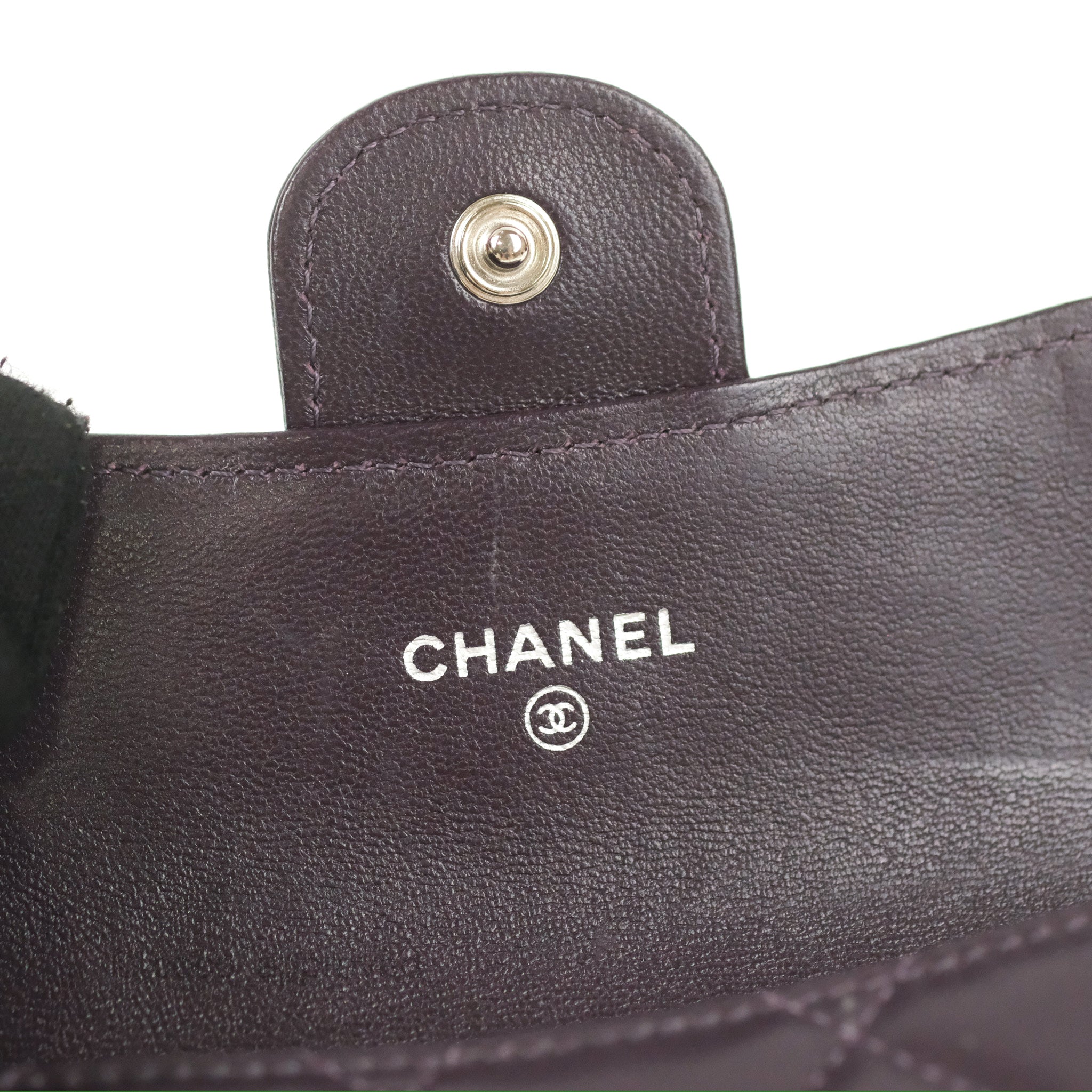 Chanel Classic Flap Coin Purse - Dark Purple Lambskin Leather with Silver Hardware | Luxury Small Wallet for Women, Perfect for Parties & Evening Events