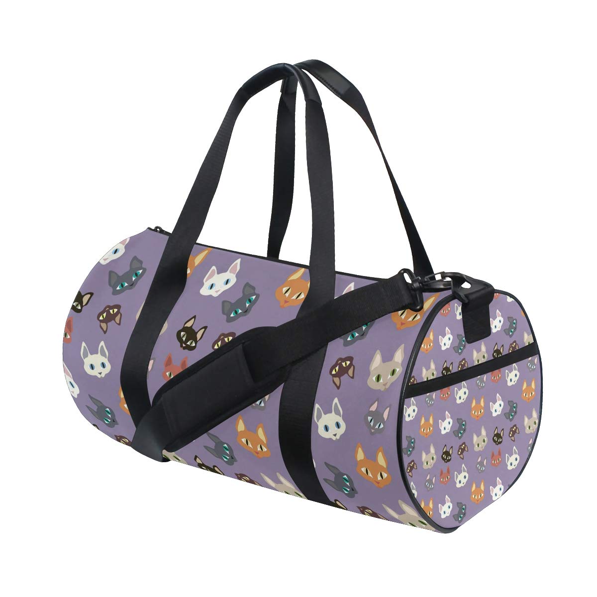 VIKKO Purple Gym Duffel Bag for Men & Women - Colorful Cat Print Canvas Weekender Travel Bag - Perfect for Sports, Gym, Overnight Trips & Weekend Getaways
