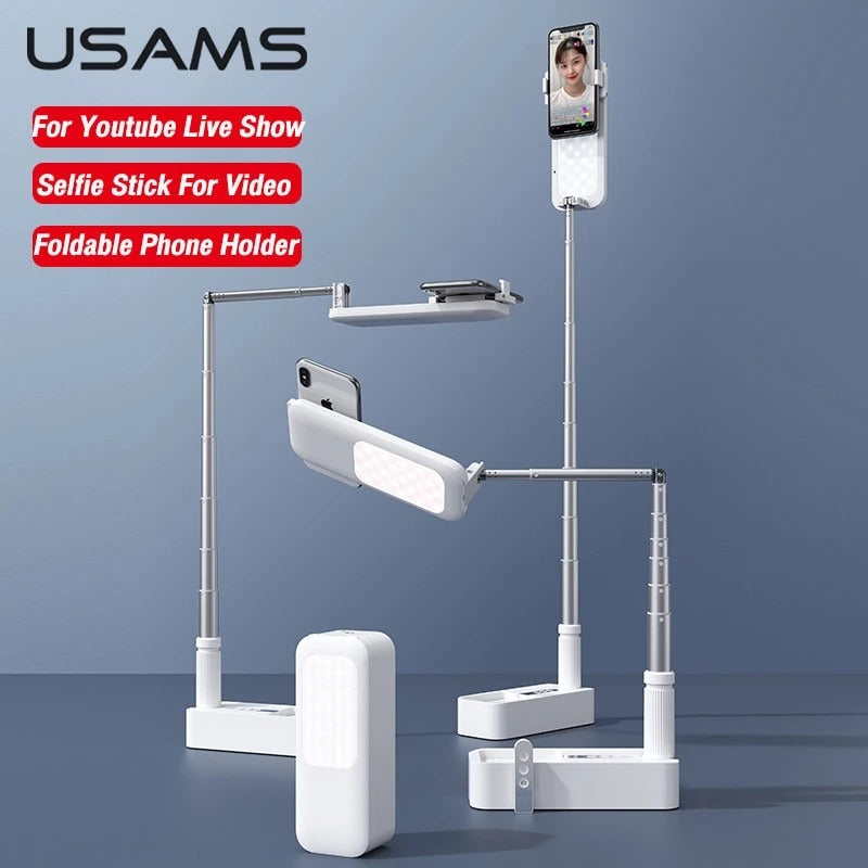 USAMS Adjustable Foldable Phone Stand Holder - Multi-Angle Viewing for Live Streaming, Video Calls, Watching Movies, and Hands-Free Use at Home or Office