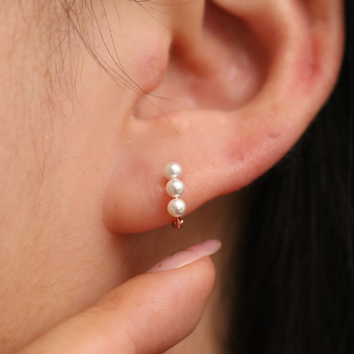 Triple Pearls Huggie Earrings for Women – Elegant Gold Hoop Earrings for Daily Wear, Wedding, Party & Special Occasions