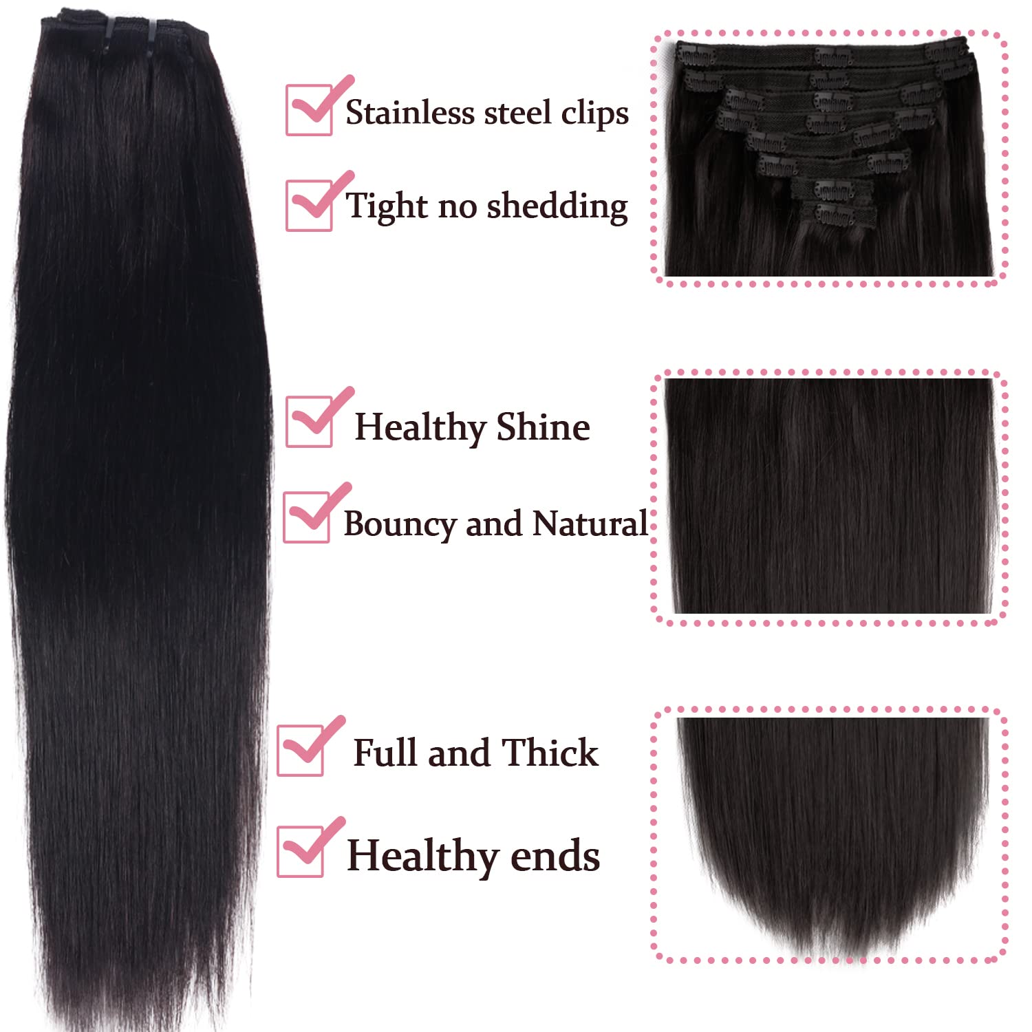 Clip-In Human Hair Extensions 22 Inch 8pcs 120g - 100% Remy Natural Black Straight Hair (#1B) for Volume & Length - Perfect for Parties, Weddings & Daily Styling