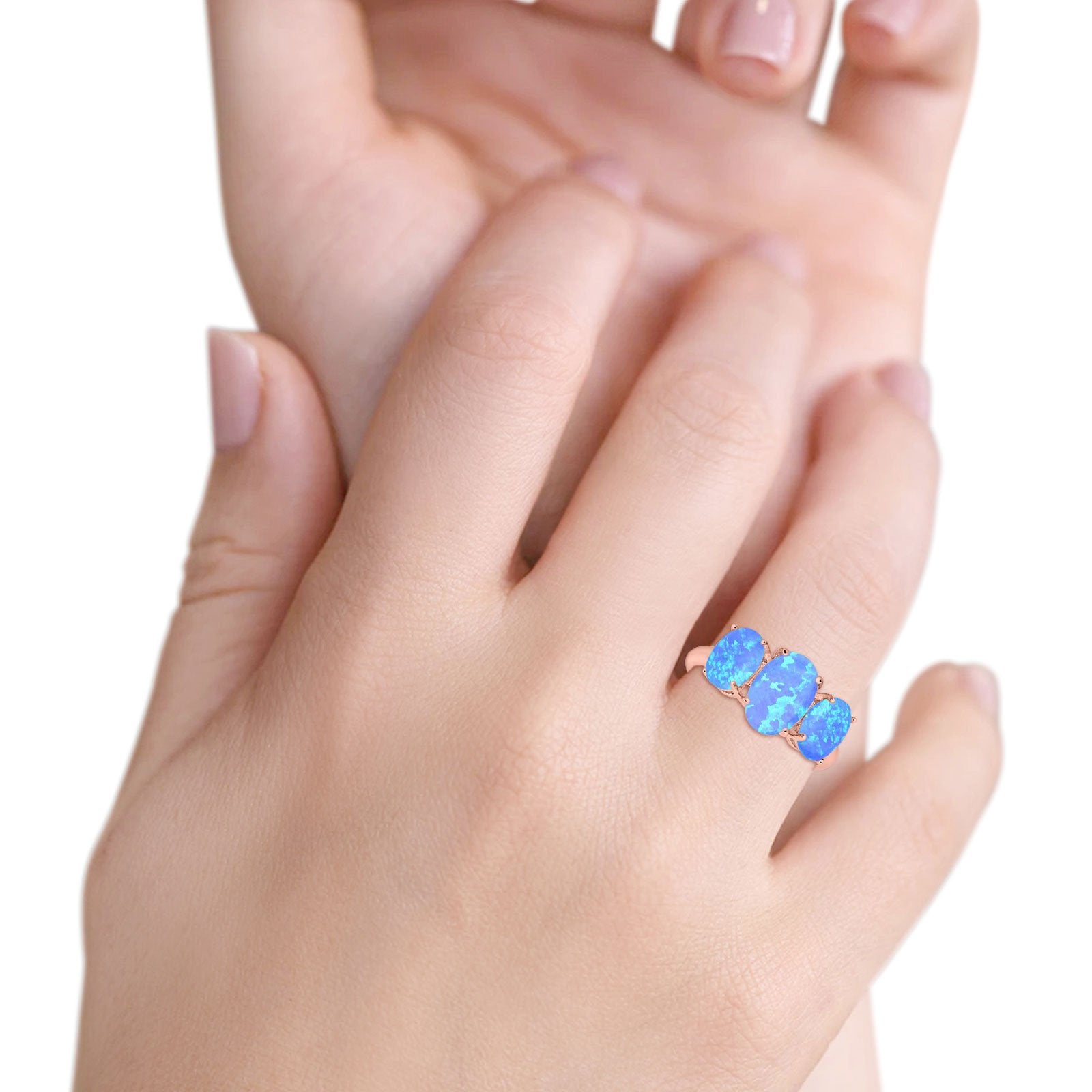 3 Stone Oval Created Opal Fashion Ring - 925 Sterling Silver Jewelry for Women - Perfect for Weddings, Parties & Everyday Wear