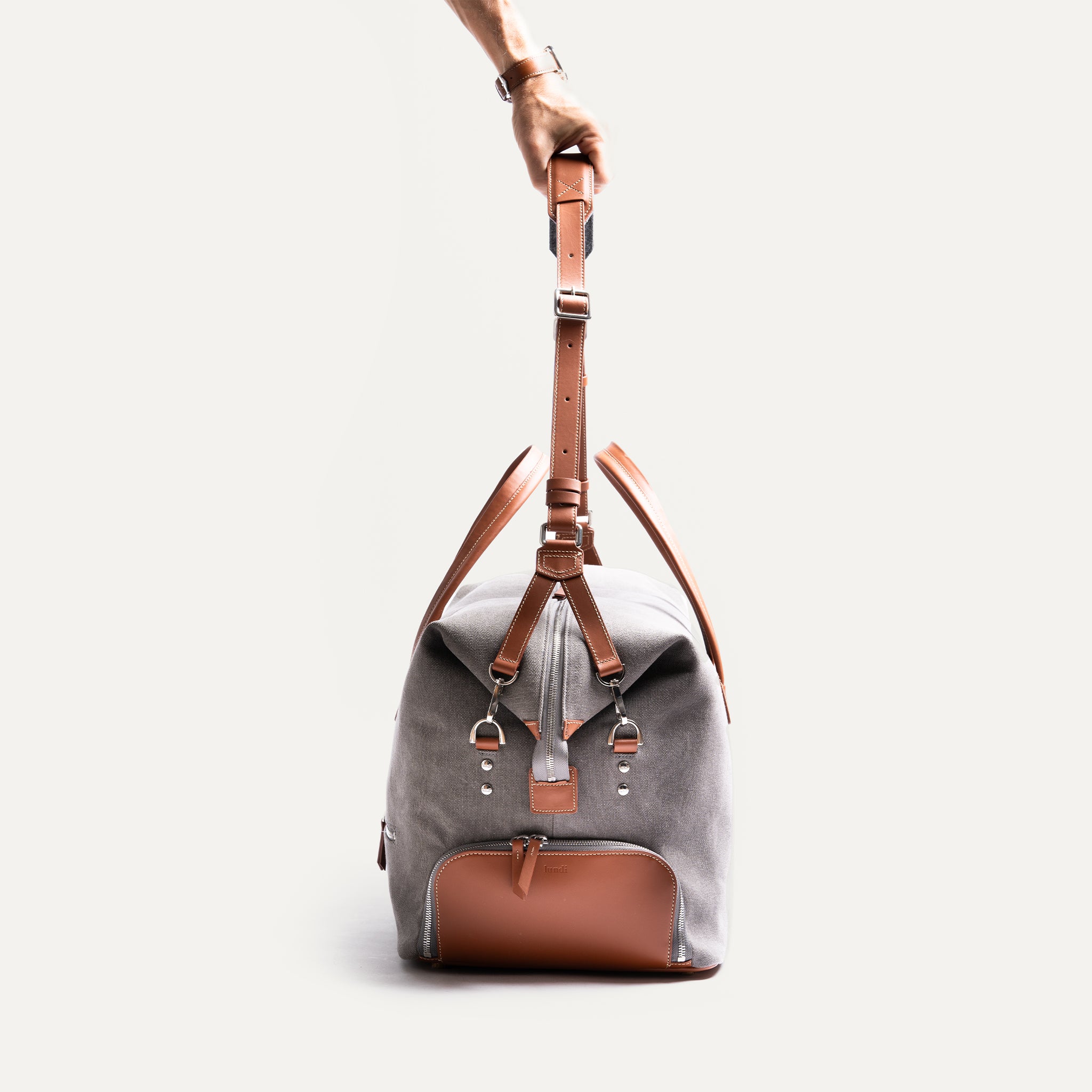 Remington Gray Toile & Cognac Leather Handbag - Stylish Crossbody Bag for Women, Perfect for Work, Travel & Everyday Use