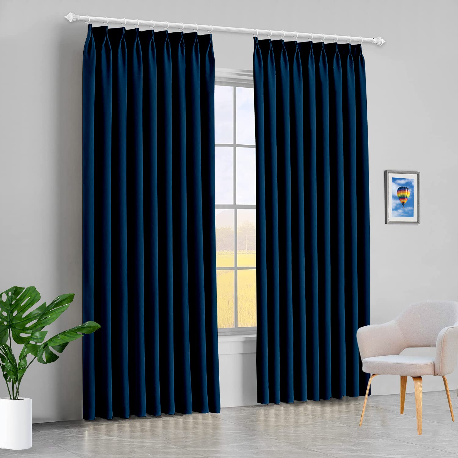 Blackout Double Pinch Pleated Extra Wide Curtains 84x96 Inches - Navy Blue Solid Thermal Insulated Drapes for Living Room, Bedroom & Patio Sliding Door - Noise Reducing Room Darkening Window Treatments for Home Decor