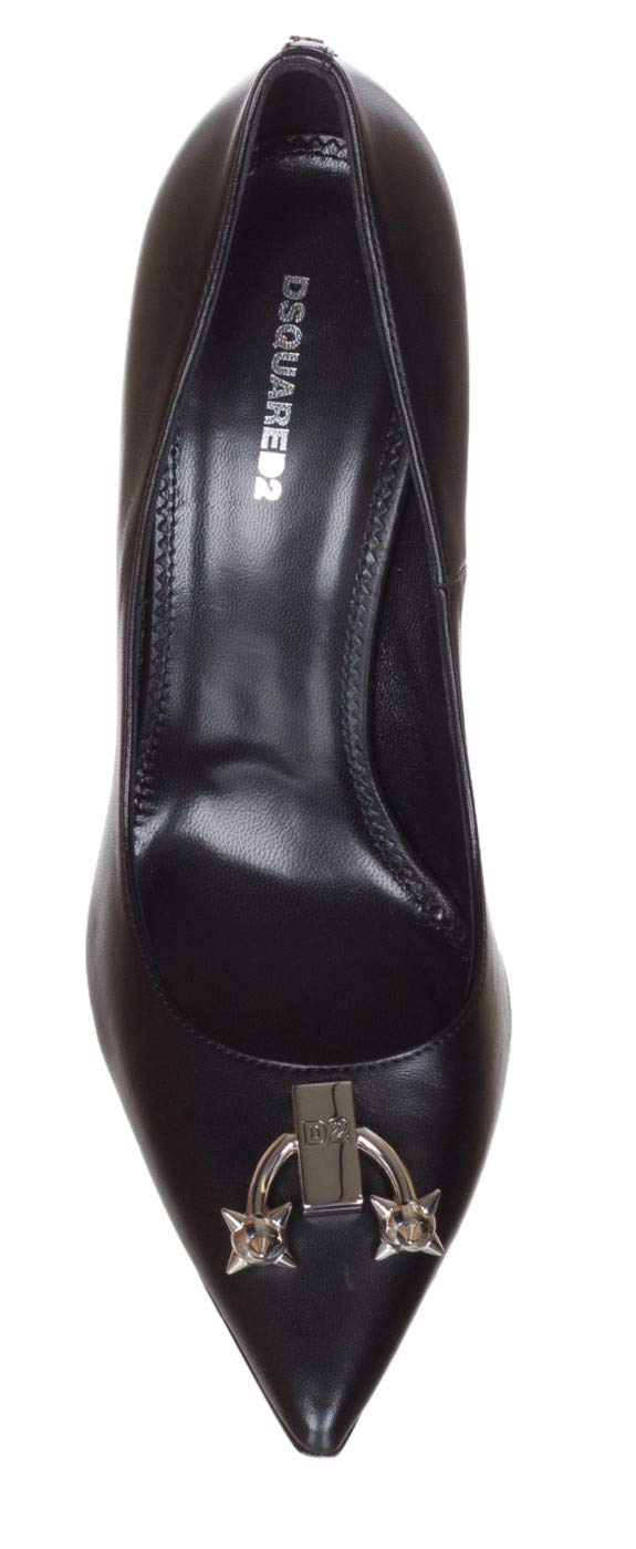 DSQUARED2 Women's Black Leather 'Pierce Me' Pointed Toe Pump Heels - Size 10 | Stylish High Heels for Office, Party & Evening Wear