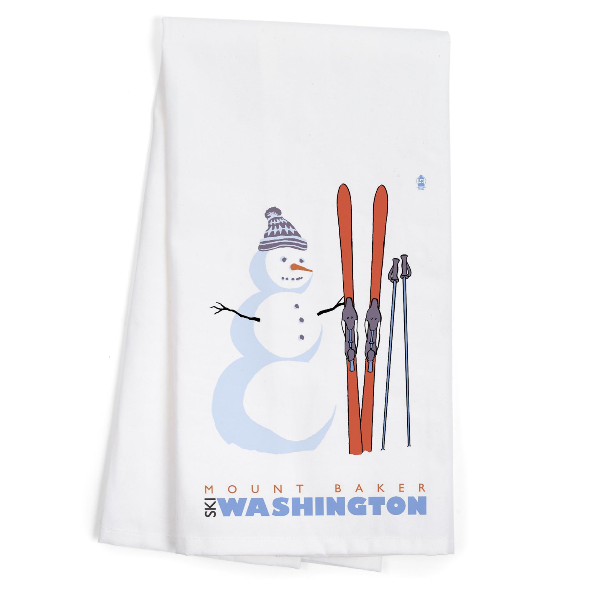 Lantern Press Mount Baker Washington Snowman with Skis - 100% Cotton Tea Towel, Decorative Hand Towel for Kitchen & Home - Perfect for Holiday Decor, Christmas Gift & Cozy Winter Home Accents