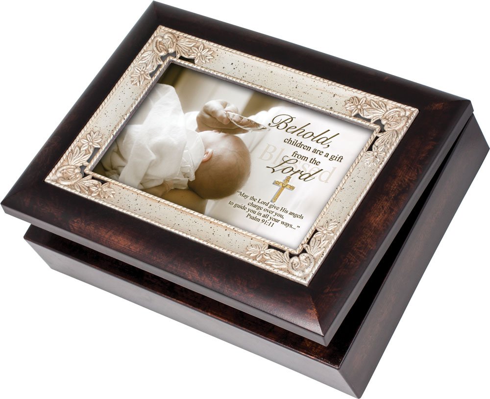 Handcrafted Burlwood Jewelry Music Box - Plays 'Amazing Grace' - Cottage Garden Angel Theme - Perfect Gift for Children, Baptism & Christening - Home Décor & Keepsake Present