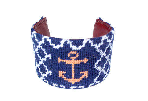 Anchor Cuff Bracelet in Blue & Orange - Perfect for Nautical Fashion and Beach Outfits