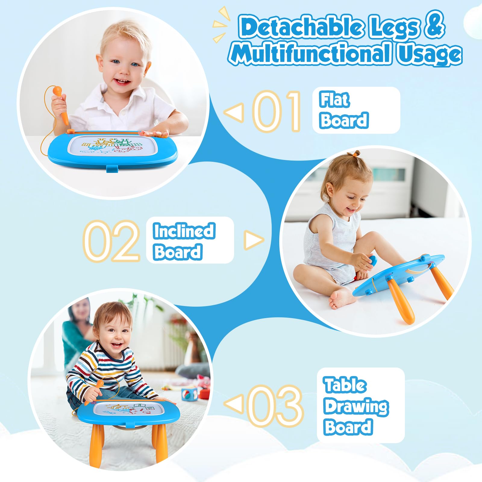 Magnetic Drawing Board for Toddlers 1-3 Years Old - Smasiagon Early Learning Doodle Board for Writing & Sketching - Perfect Birthday, Christmas, Halloween & Easter Gift for 1, 2, 3 Year Old Boys & Girls (Blue) - Ideal for Home, Travel & Preschool Learning Activities