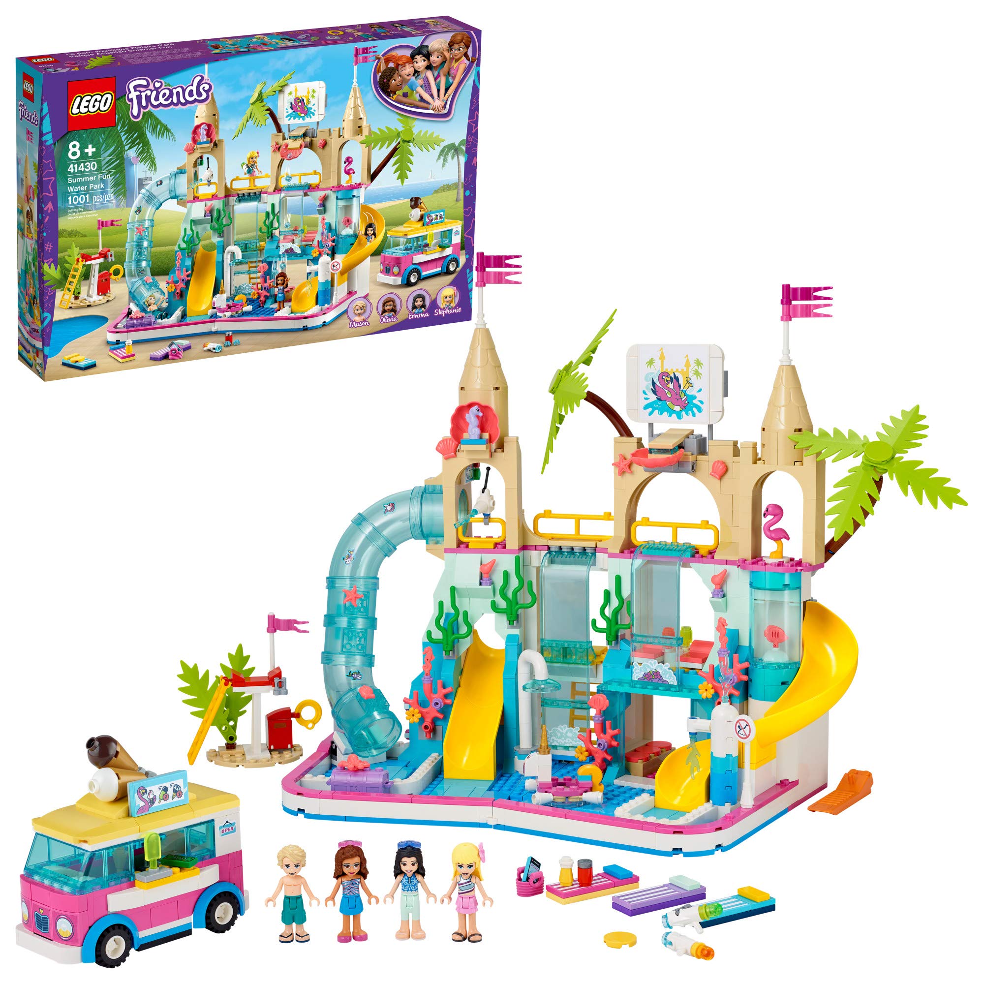 LEGO Friends Summer Fun Water Park 41430 Building Set with 4 Mini-Doll Figures (Stephanie, Emma, Olivia & Mason) - 1001 Pieces Creative Construction Toy for Kids | Perfect for Birthday Gifts, Pool Party Play & STEM Learning Activities