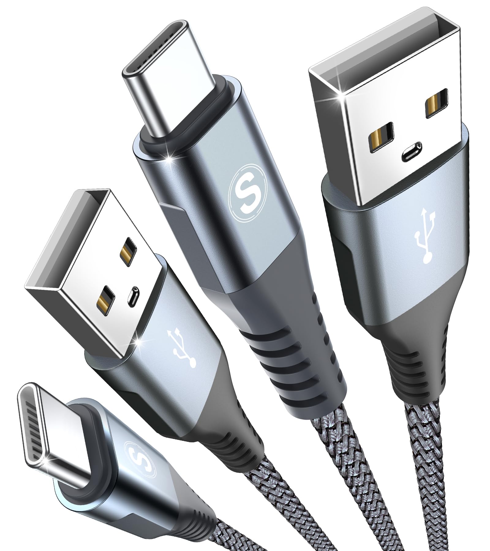 2-Pack 6.6ft USB C to USB C Fast Charging Cable - Durable Braided Nylon Cord for iPhone 15 Pro Max, Samsung Galaxy S24/S23/S22, Pixel 8/7/6, Nintendo Switch - Perfect for Home, Office & Travel Charging