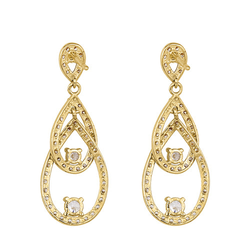 14K Yellow Gold Triple Drop Dangle Cubic Zirconia Earrings for Women - Elegant Wedding, Party & Evening Wear Jewelry Gift