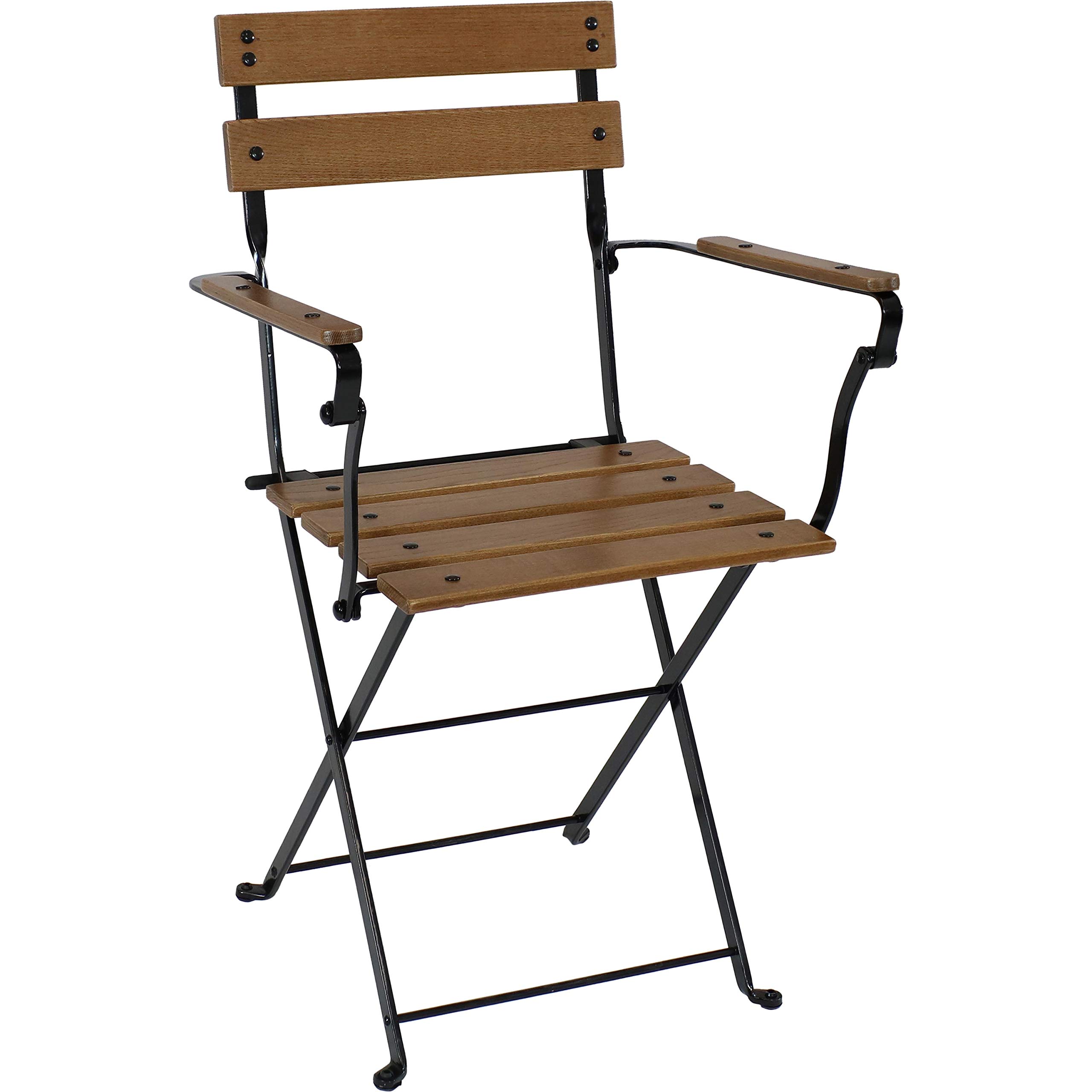 Sunnydaze European Chestnut Folding Dining Armchair Set of 4 - Heavy Duty Commercial Grade Indoor Outdoor Patio Furniture - Brown Wooden Chairs for Restaurant, Cafe, Garden & Home Dining