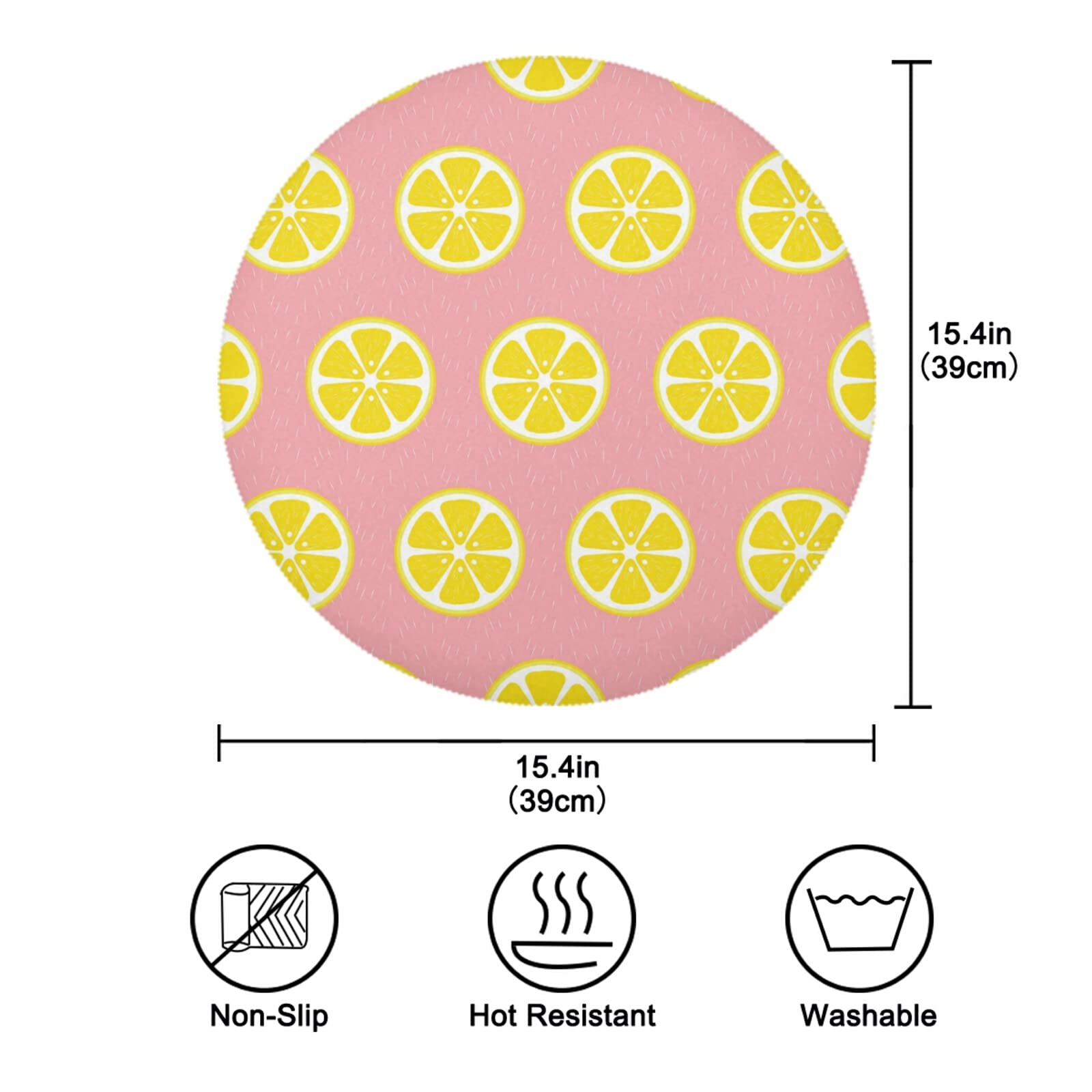 WIHVE Round Placemats Set of 6 - Yellow Lemon Dots Non-Slip Table Mats for Kitchen Dining (15.4 Inch) - Perfect for Family Meals, Dinner Parties & Everyday Use