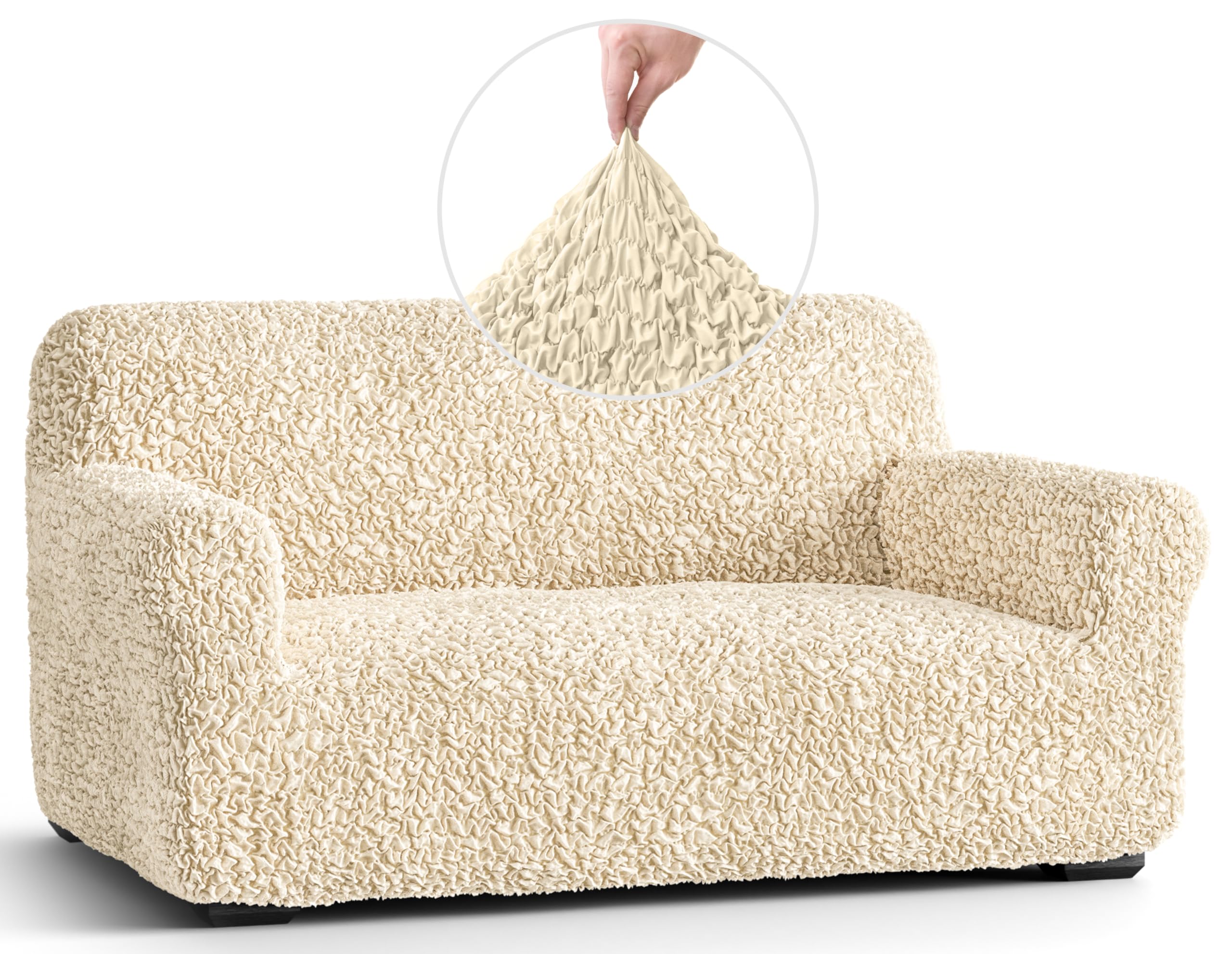 PAULATO BY GA.I.CO. Oversized 2-Seater Loveseat Slipcover - Stretch Cotton Sofa Cover for Kids, 1-Piece Furniture Protector (Fuco Cotton, Cream) - Perfect for Living Room, Nursery & Pet-Friendly Homes