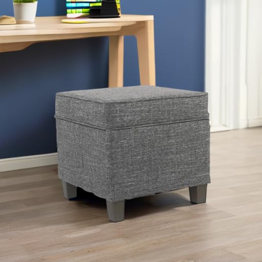 Classic Square Storage Ottoman with Lift Off Lid - Large Slate Grey Ottoman for Living Room & Bedroom | HomePop Home Decor K7342-F2182 | Perfect for Extra Seating, Blanket Storage & Home Organization