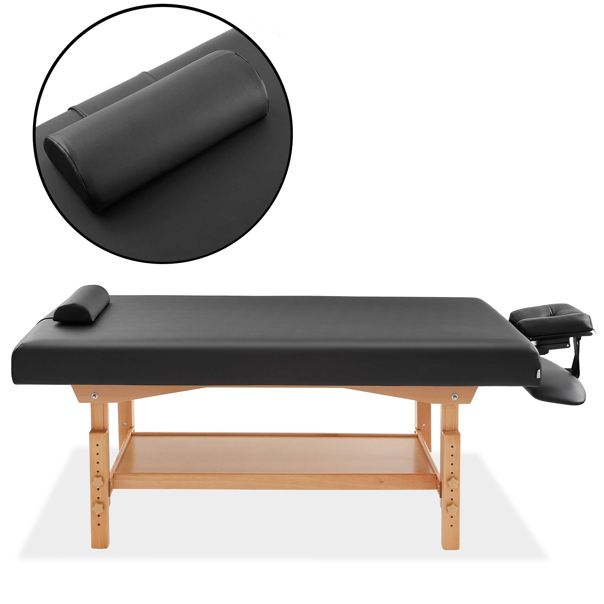Saloniture Professional Stationary Massage Table with Shelf, Adjustable Headrest, Face Cradle & Bolster - Heavy Duty Black Spa Table for Massage Therapists, Chiropractors & Home Use - Perfect for Clinics, Spas & Mobile Massage Services