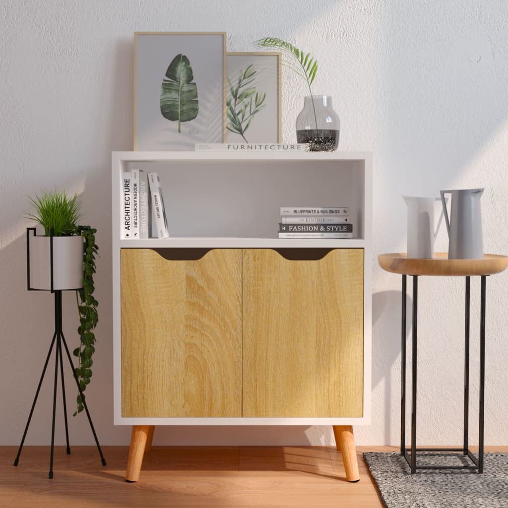 Modern Buffet Cabinet with Open Shelf & 2 Doors - Kitchen Storage Sideboard, Dining Room Console Table, Living Room Decorative Cupboard - Beige Floor Chest for Home Organization & Entertaining