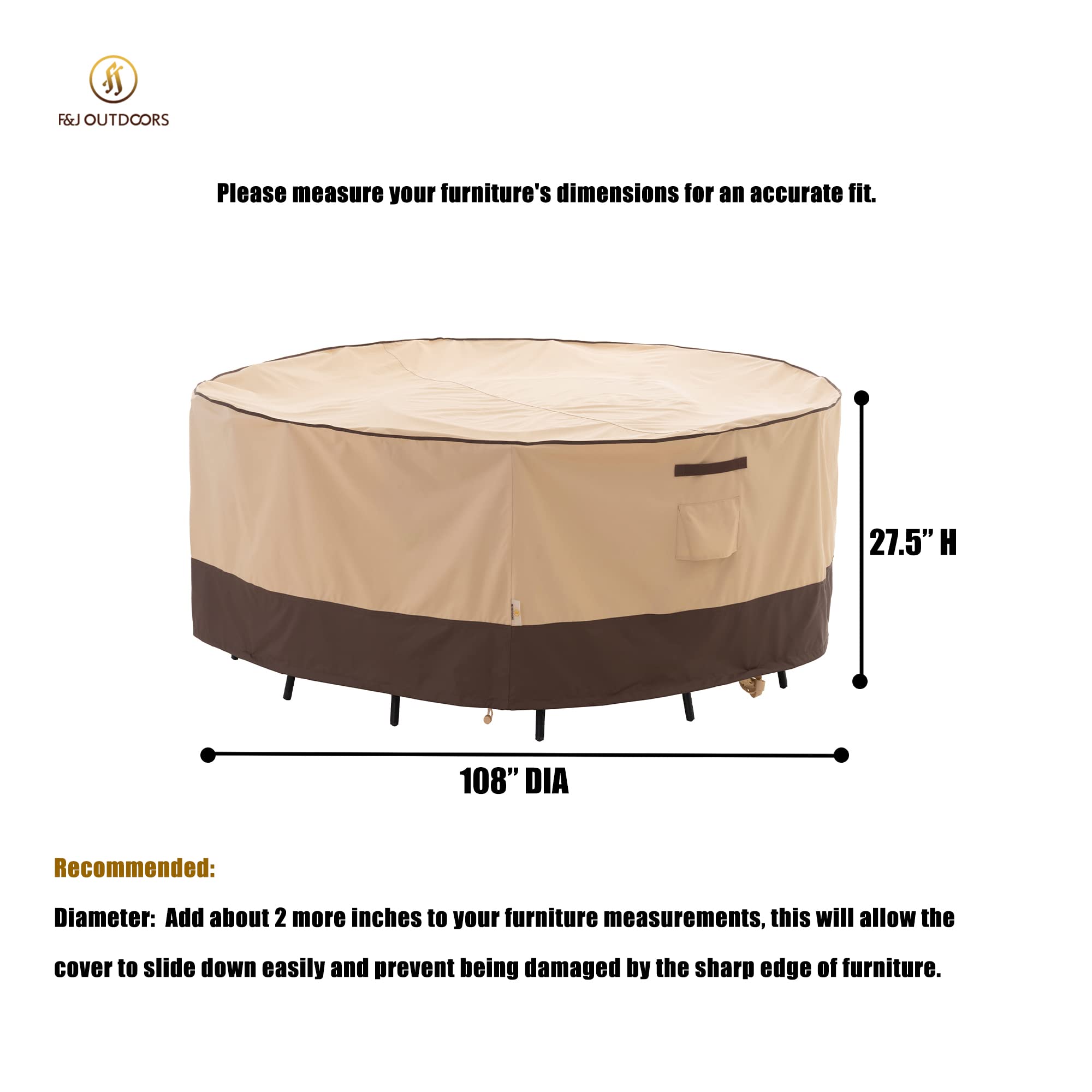 Waterproof UV-Resistant Outdoor Furniture Cover - Fade Proof Round 108