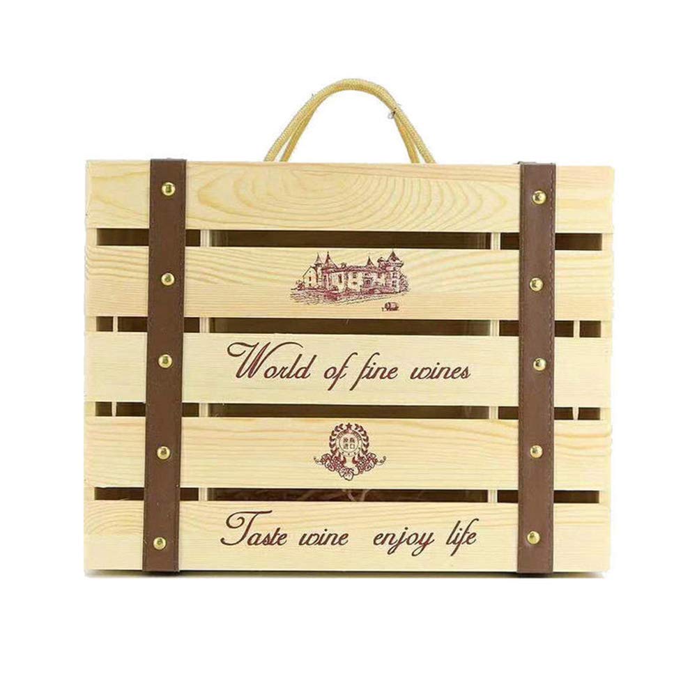 Natural Wooden Wine Box Carrier - 6 Bottle Wine Gift Box with Handle for Travel, Storage & Gifting | Perfect for Wine Enthusiasts, Weddings & Special Occasions