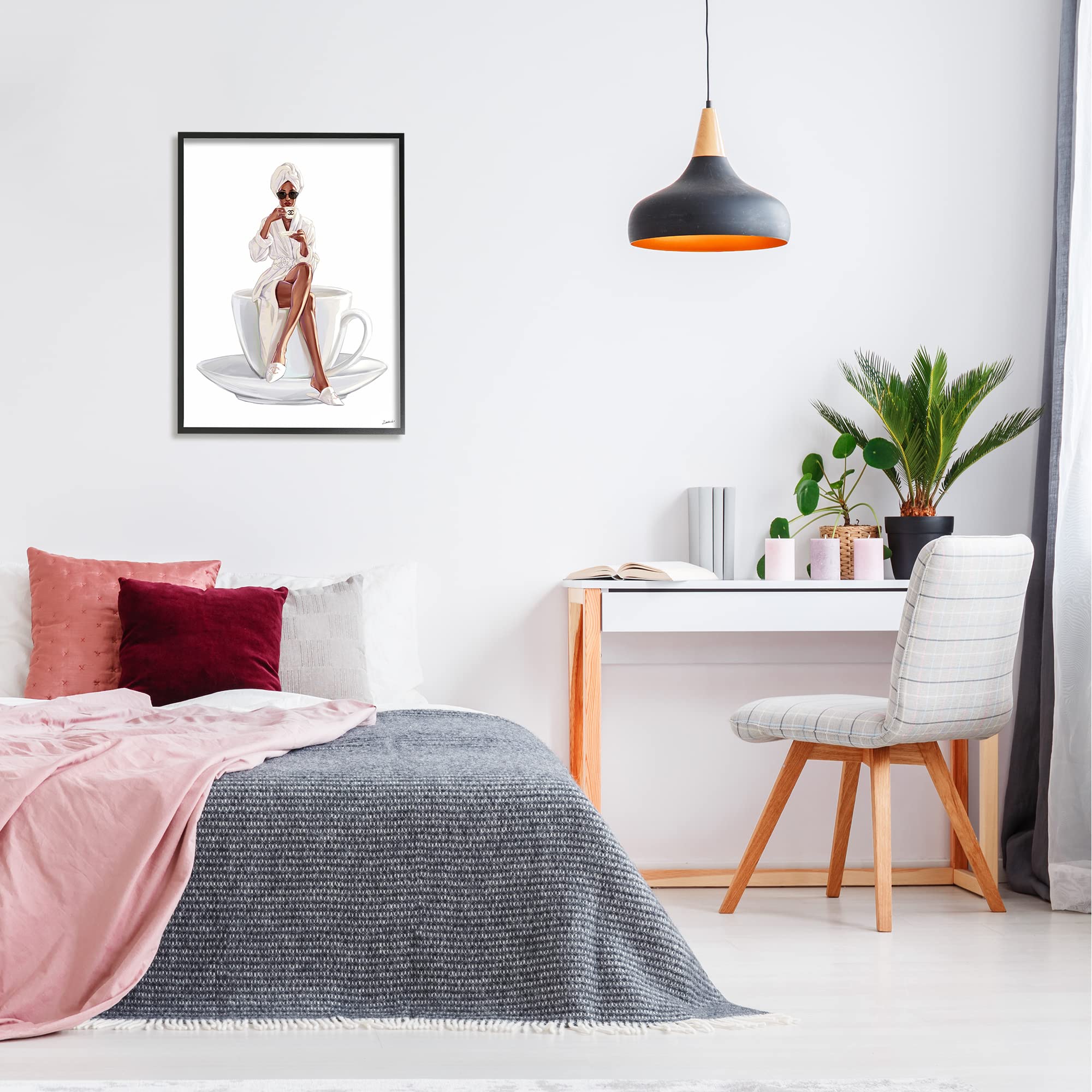 Stylish Coffee Teacup Woman Sipping Robe & Sunglasses Art Print by Ziwei Li - Perfect for Kitchen Decor, Coffee Shop Wall Art & Gift for Tea Lovers