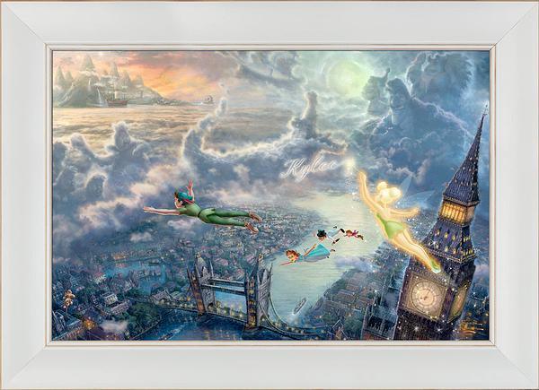 Disney Tinker Bell and Peter Pan Fly to Never Land Personalized Framed Canvas Wall Art - Perfect for Kids' Room Decor, Nursery, and Disney Themed Bedrooms