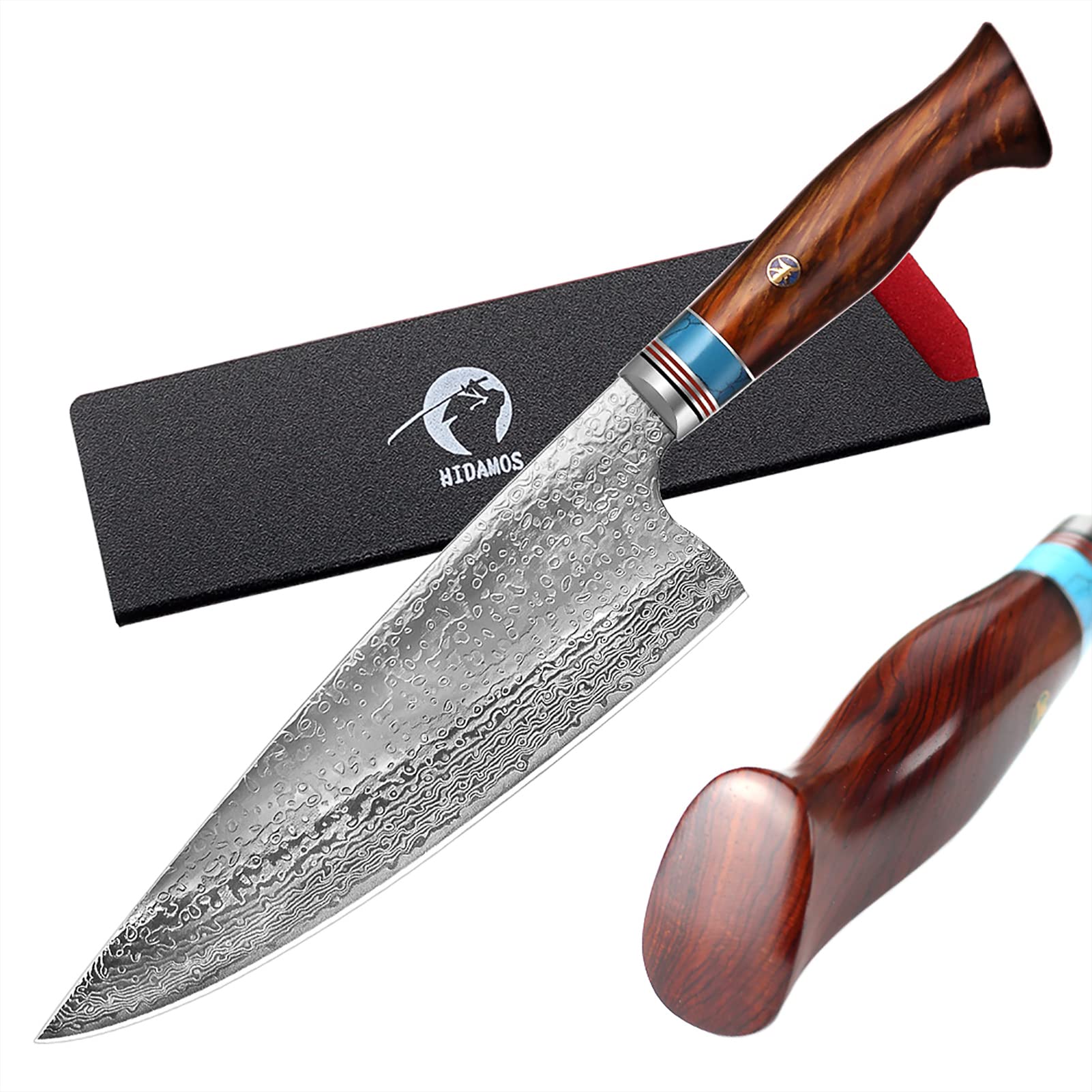 Premium HIDAMOS 73-Layer Damascus Chef Knife - VG-10 Japanese Steel Super Sharp Kitchen Knife for Sushi, Meat & Vegetables - Includes Protective Sheath - Ideal for Professional Chefs & Home Cooking Enthusiasts