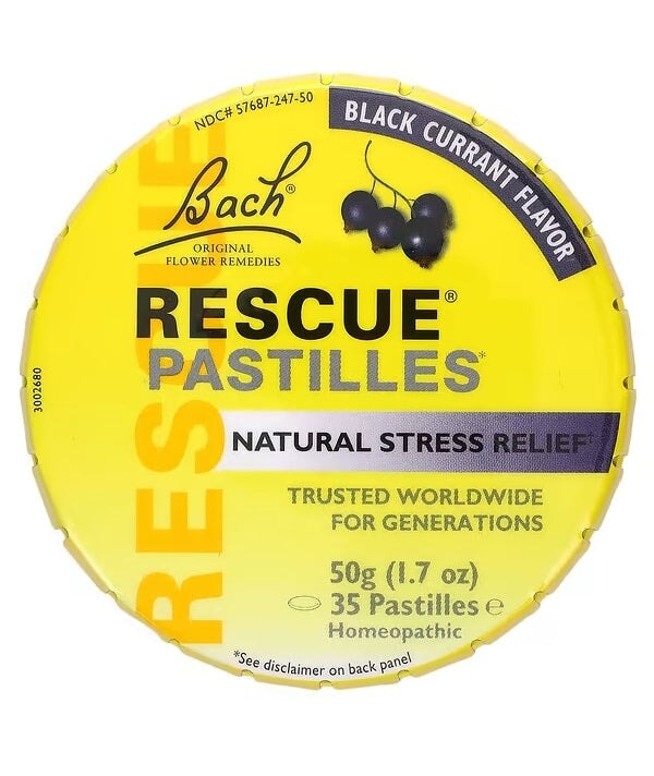 Bach Original Flower Remedies Rescue Pastilles Blackcurrant - Natural Stress Relief & Anxiety Support - Perfect for Work, Travel & Daily Relaxation