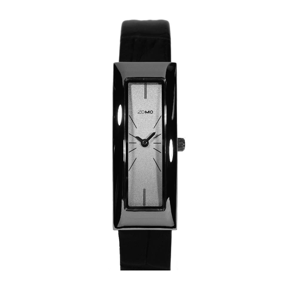 ZOMO Adore-3778 Women's Ultra Slim Swiss Quartz Watch - Silver Rectangle Dial with Black Leather Strap, Fashion Analog Wristwatch for Women | Perfect for Office, Business Meetings & Everyday Elegant Style