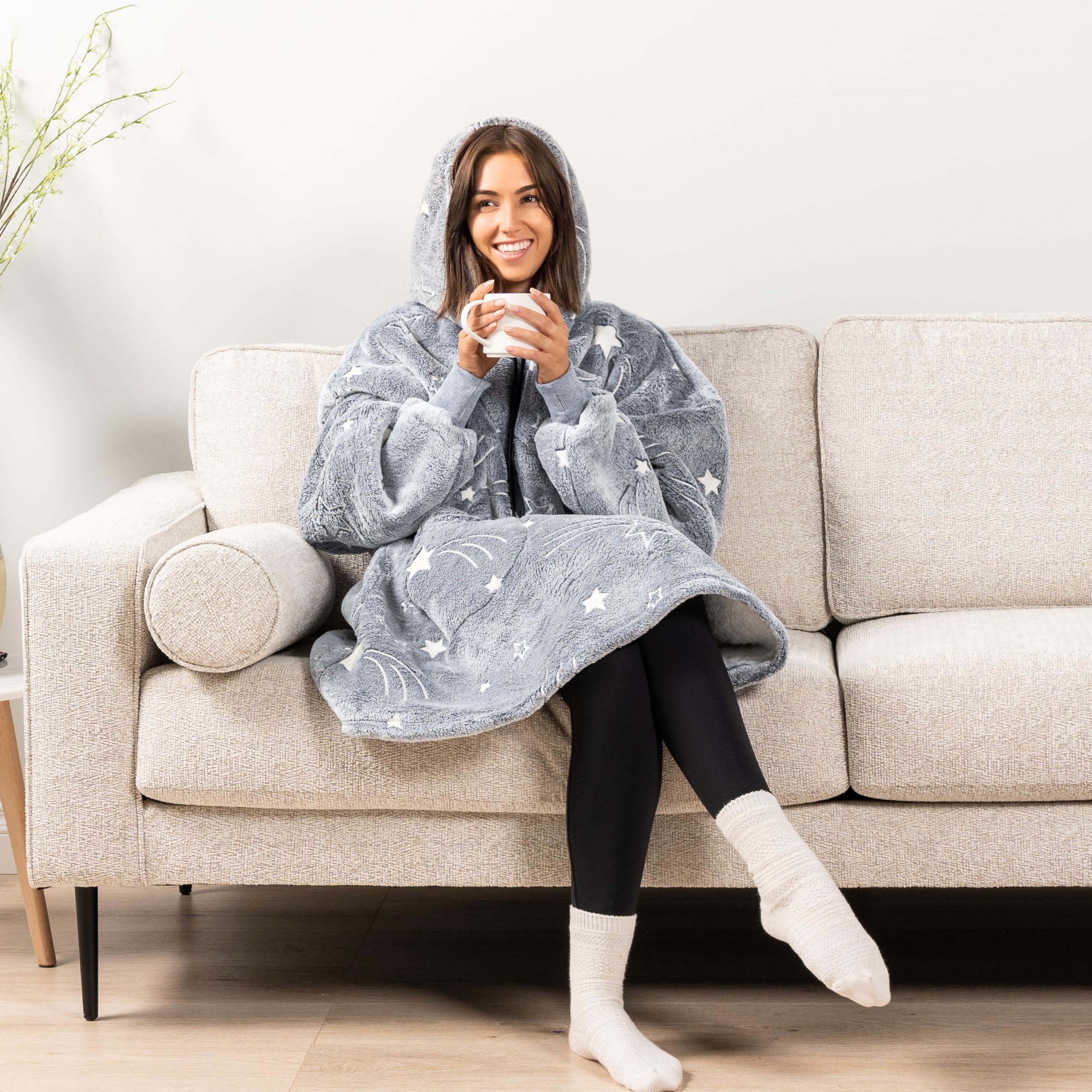 PAVILIA Women's Sherpa Wearable Blanket Hoodie - Oversized Fleece Hooded Sweatshirt for Men & Women | Cozy Lounge Wear for Movie Nights, Camping & Home Relaxation
