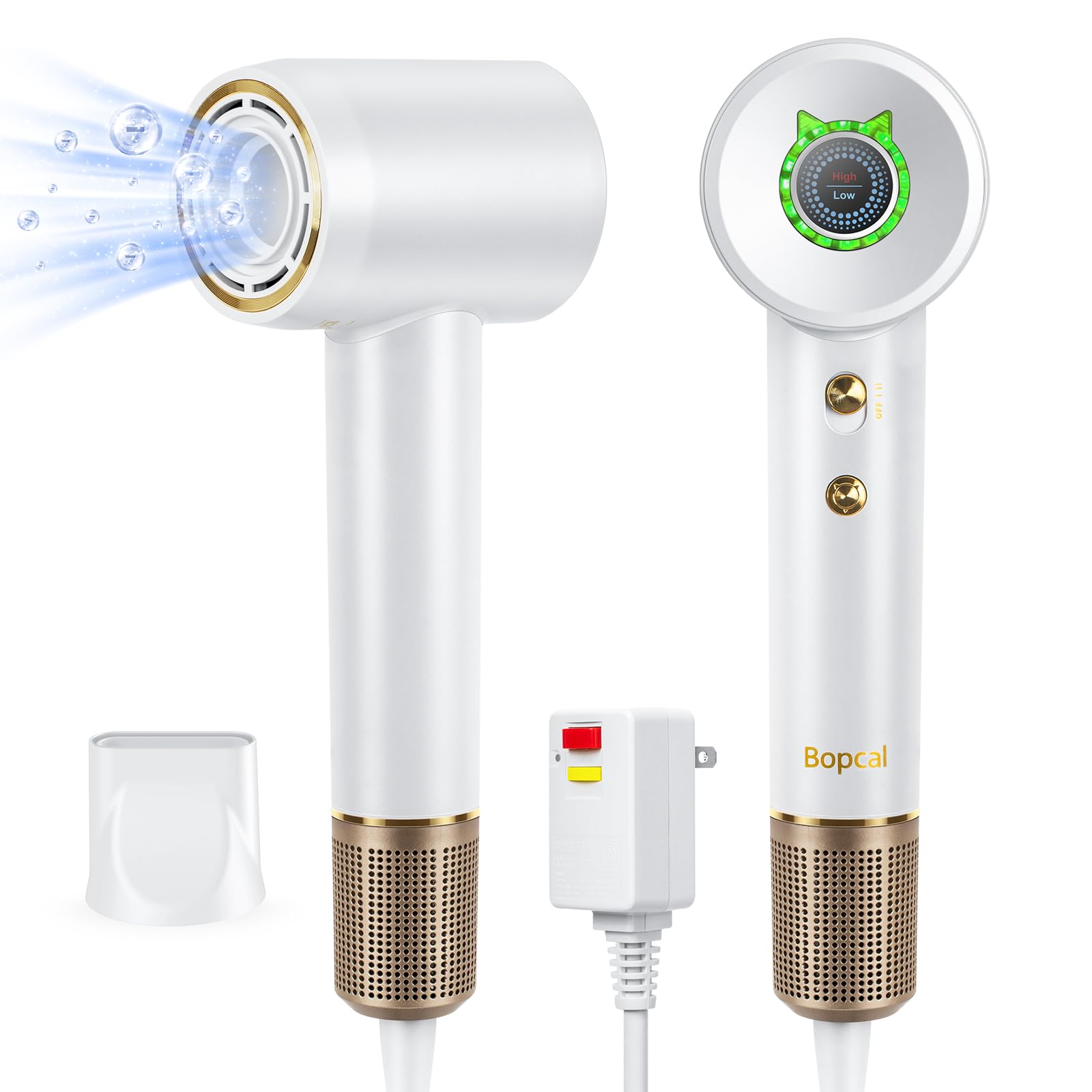 Bopcal Ionic Hair Dryer with Concentrator - 110,000 RPM High-Speed Blow Dryer for All Hair Types, 200 Million Negative Ions, Thermo-Control Technology, Lightweight & Quiet (1500W) - Perfect for Home Use, Salon Styling, and Travel