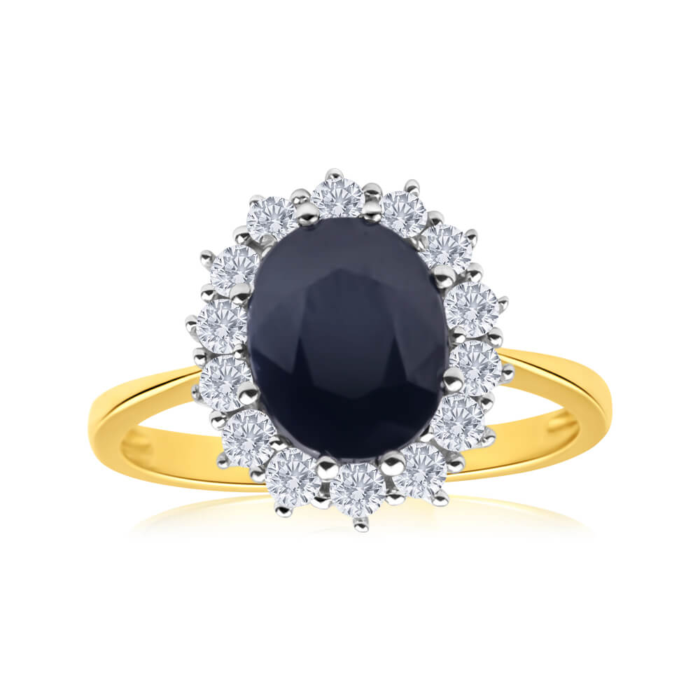 9ct Yellow Gold 2.5 Carat Natural Sapphire & Zirconia Ring for Women - Elegant Birthstone Jewelry Gift for Anniversary, Engagement or Special Occasions