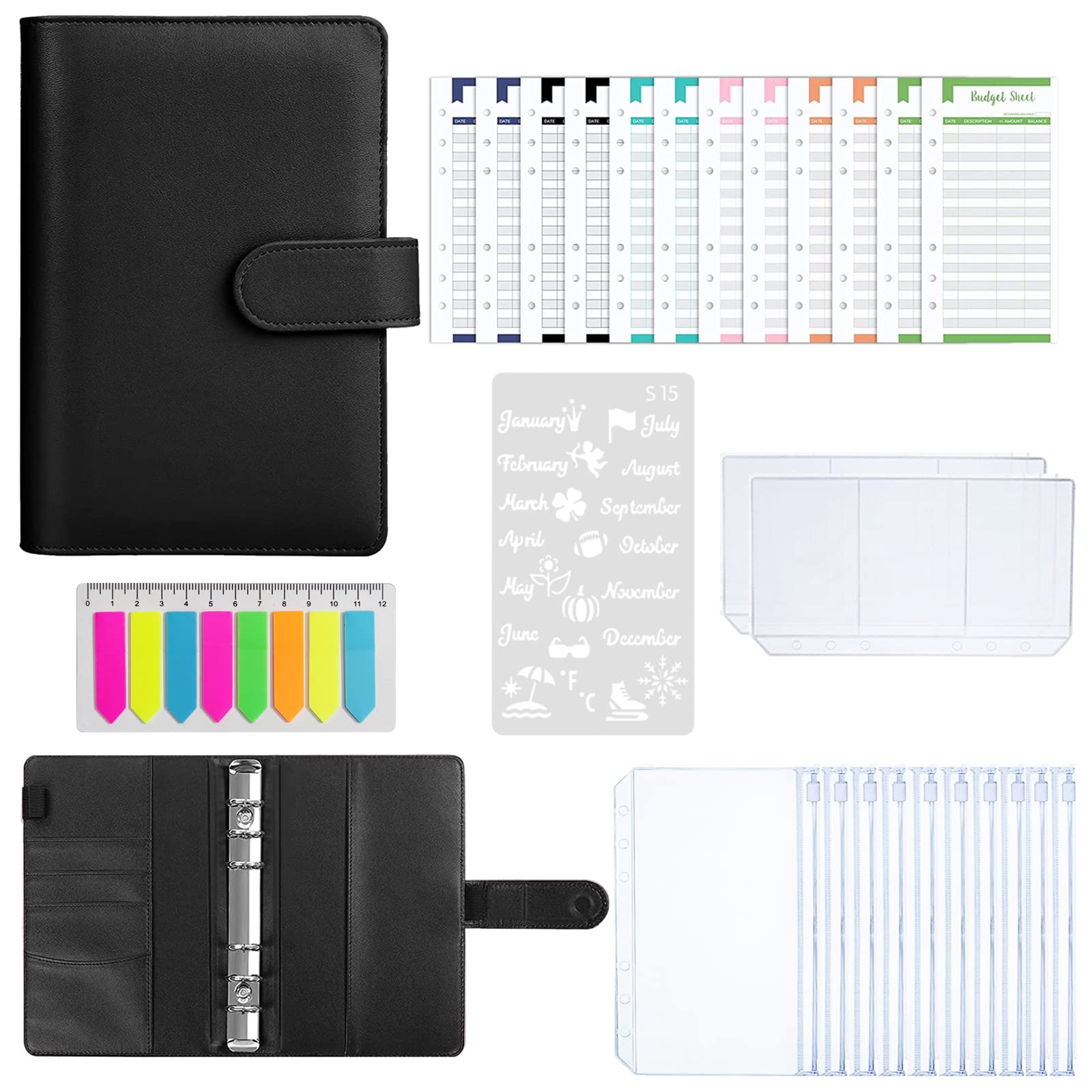 28pcs A6 Cash Envelopes System for Budgeting - Money Organizer Binder with Black Budget Envelopes | Perfect for Cash Management, Savings Tracking & Financial Planning