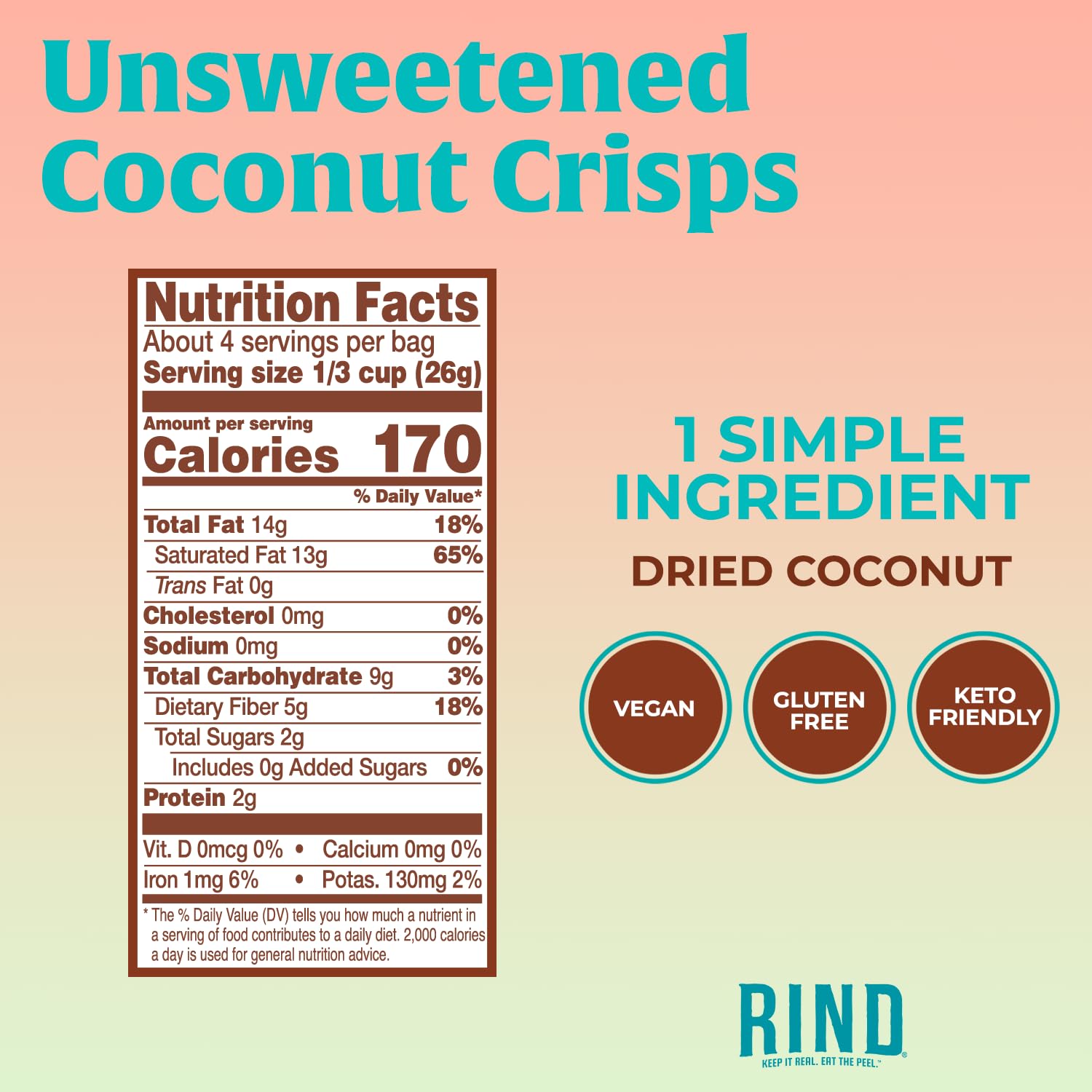 RIND Snacks All Natural Coconut Crisps - Unsweetened Dried Fruit Superfood, Low Carb High Fiber Keto Gluten Free Vegan Paleo Snacks - Perfect for Healthy On-the-Go Snacking, Office Lunch, and Travel (3.5 oz, 12 Pack)