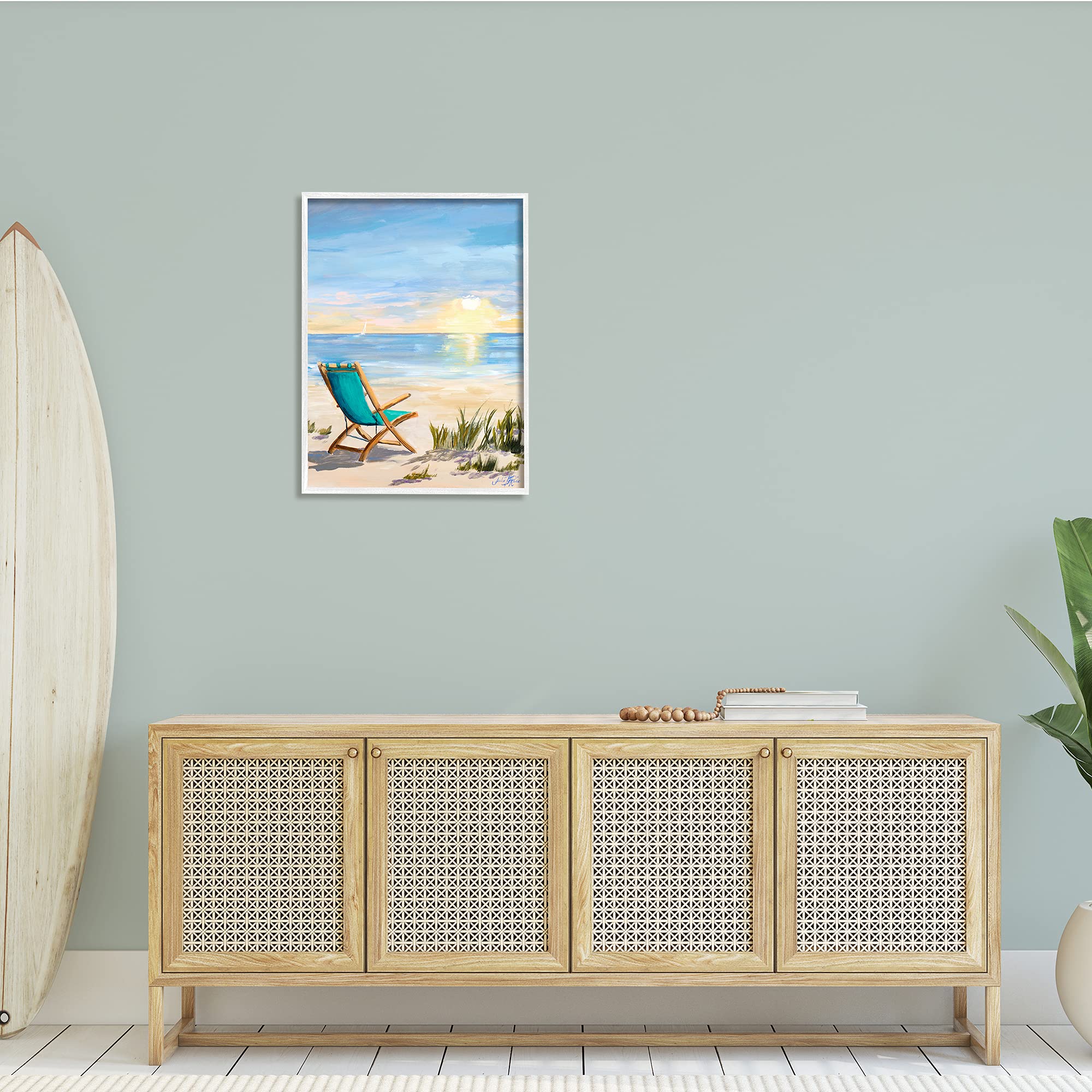 Stupell Industries Folding Chair Sunset Beach Landscape Summer Ombre Sky Wall Art - Designed by Julie DeRice - White Framed Coastal Decor - 24 x 30 Inches - Blue - Perfect for Beach House, Living Room & Office Decor