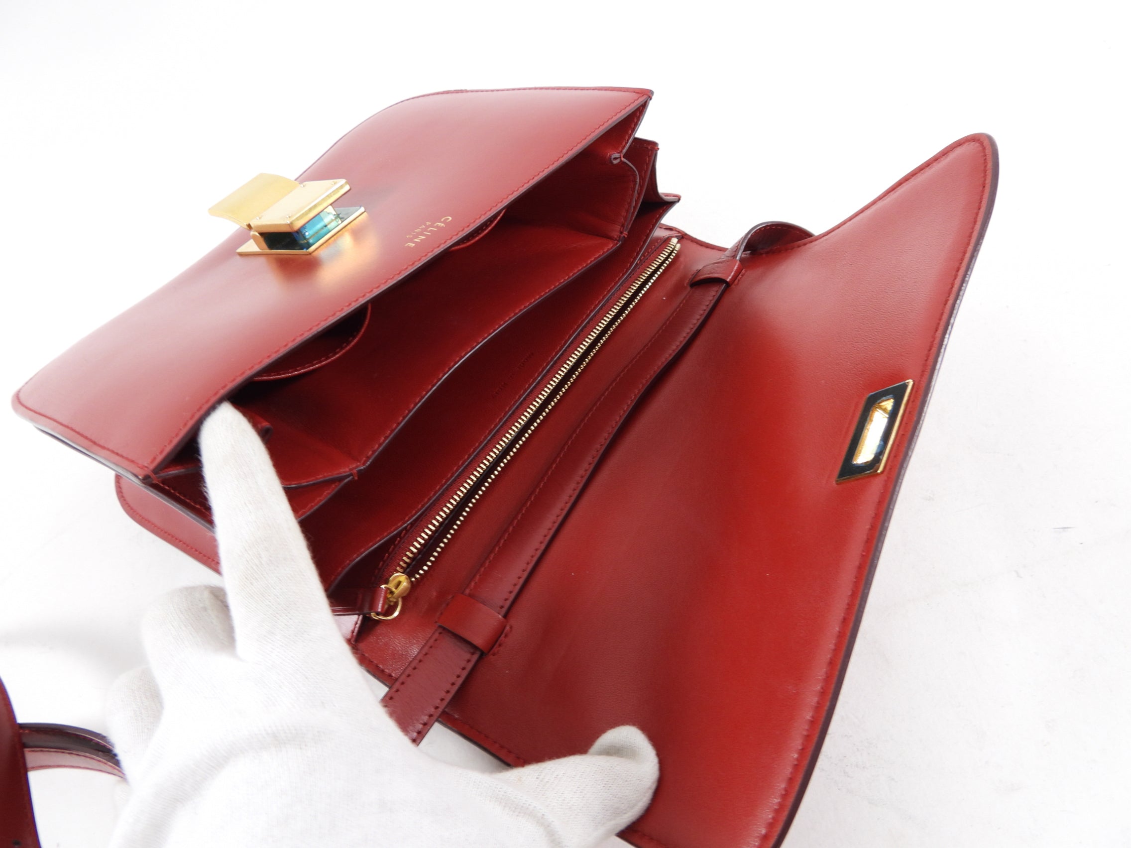 Celine Red Medium Box Shoulder Bag for Women | Genuine Leather Crossbody Purse | Perfect for Work, Travel & Evening Events