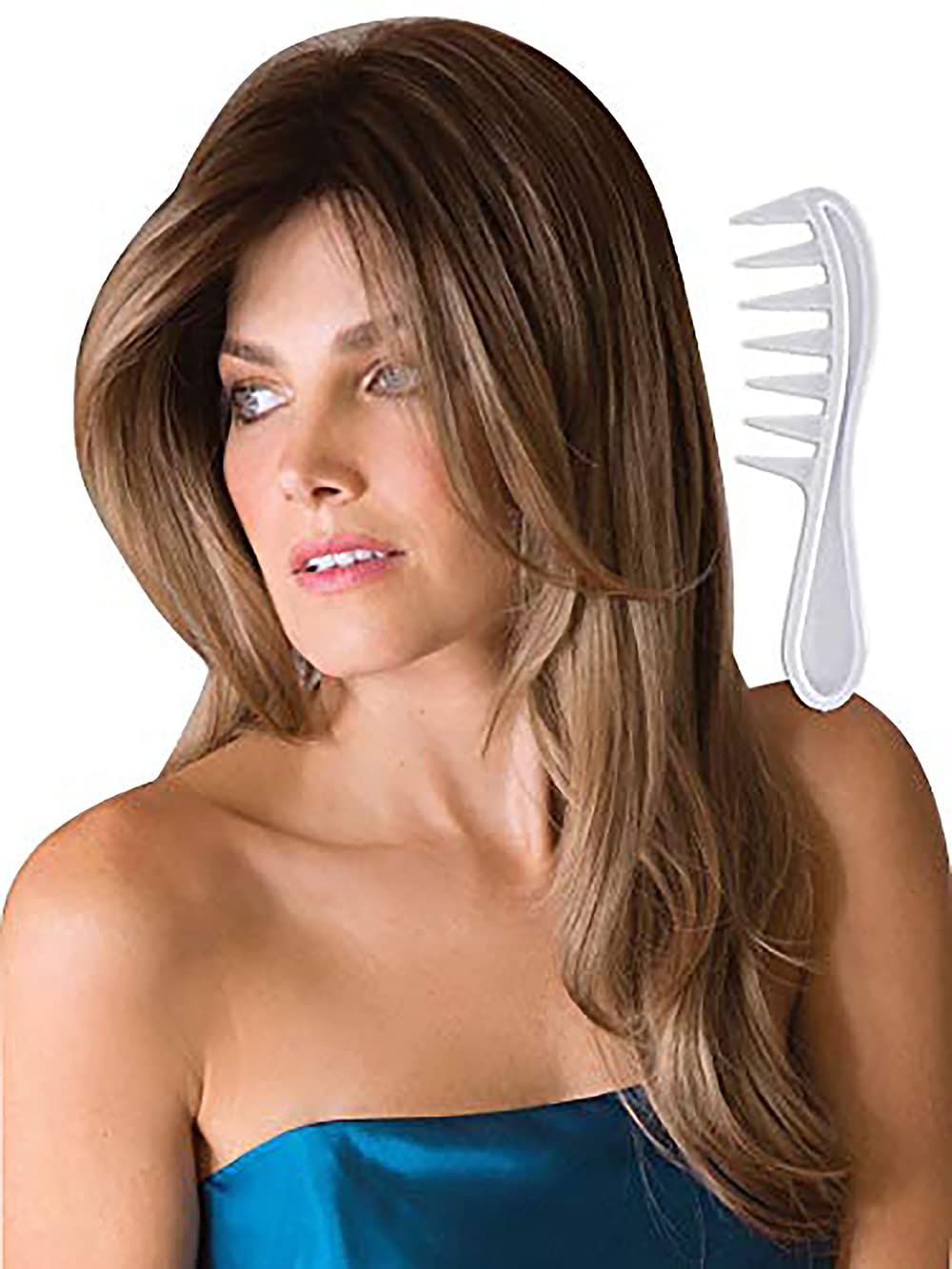 Rene of Paris Noriko Angelica Synthetic Wig with Wig Lift Comb - Chocolate Swirl - 2 Piece Bundle for Cosplay, Costume Parties & Everyday Wear