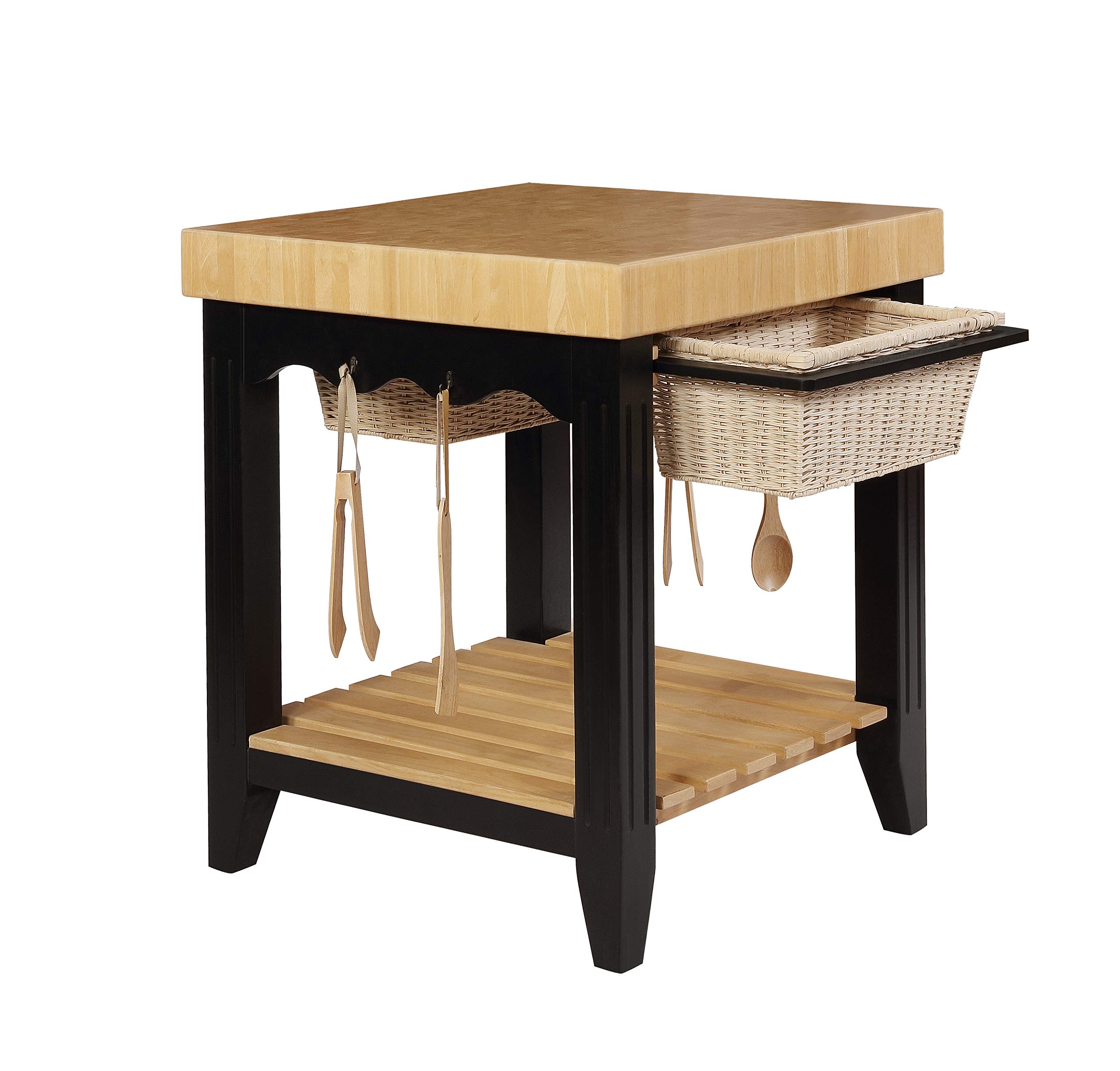 Premium Powell Color Story Black Butcher Block Kitchen Island - Durable Wooden Countertop for Food Prep, Dining & Entertaining - Perfect for Modern Farmhouse, Industrial & Rustic Kitchen Designs