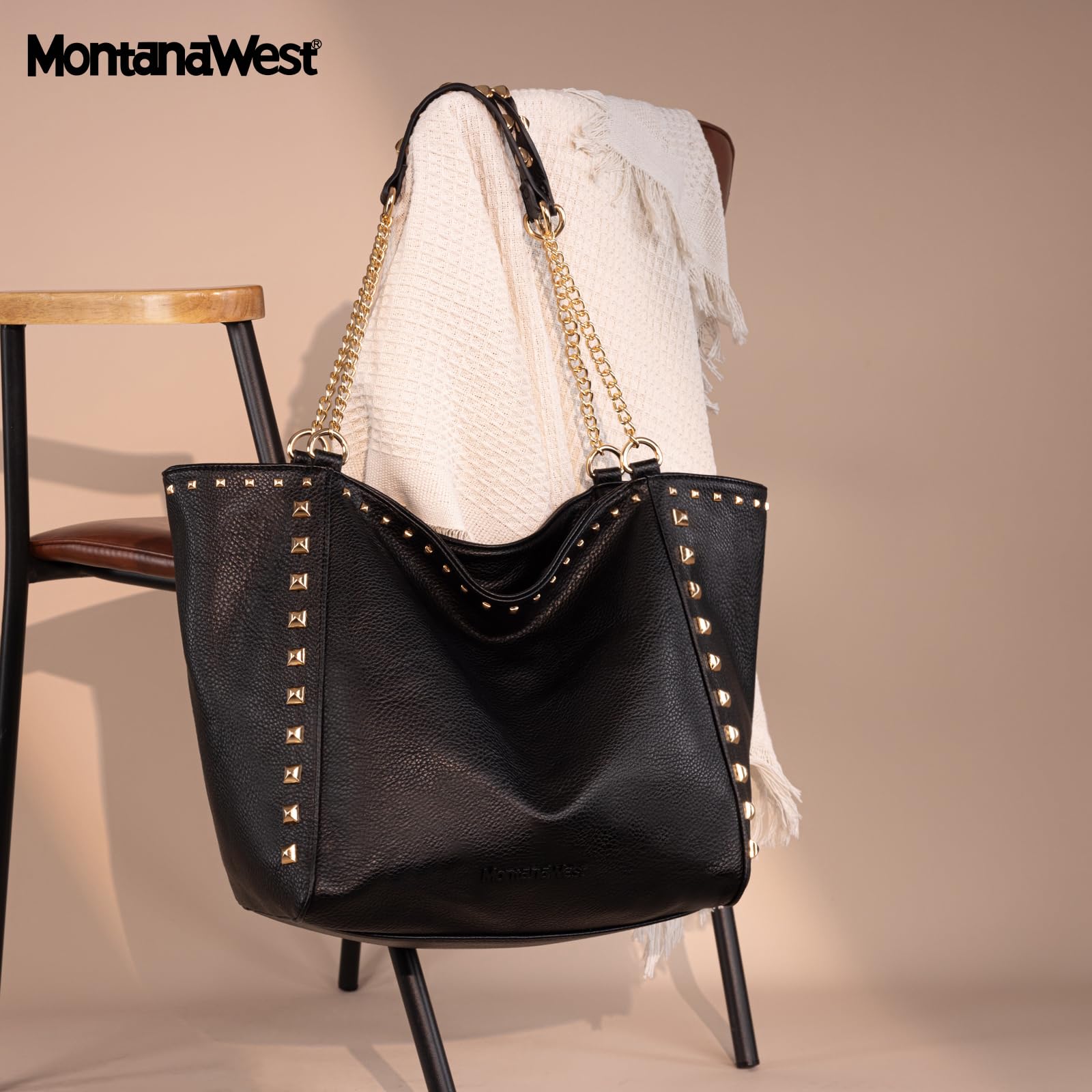 Montana West Large Tote Bag for Women - Oversized Leather Shoulder Purse with Chain Strap, Fashionable Work Bag & Travel Handbag for Daily Use, Office & Weekend Outings