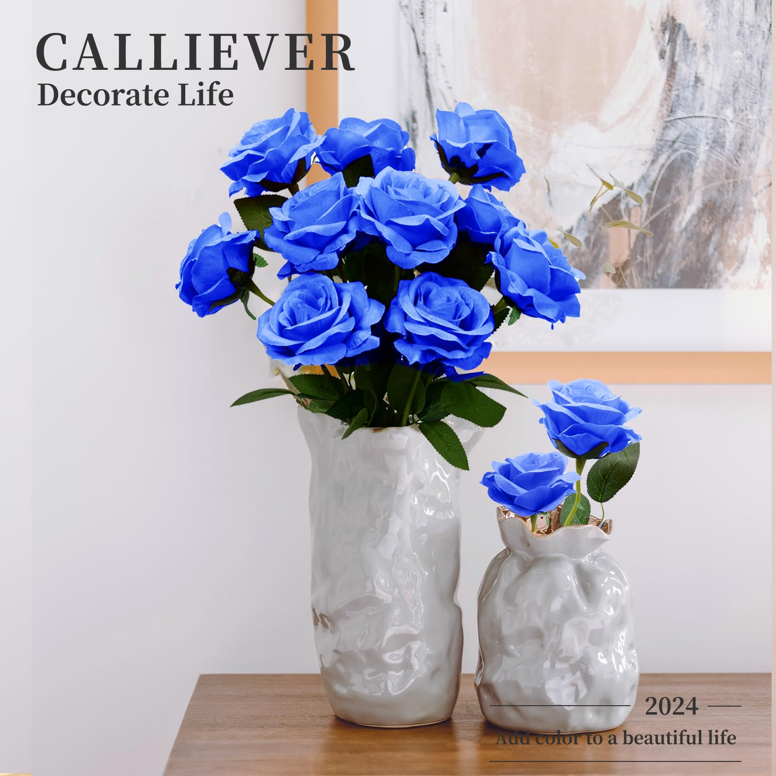 10pcs Blue Artificial Silk Roses - 50cm Realistic Fake Rose Flowers for Wedding Bouquets, Bridal Decor, Home Centerpieces, and DIY Floral Arrangements (Blue)