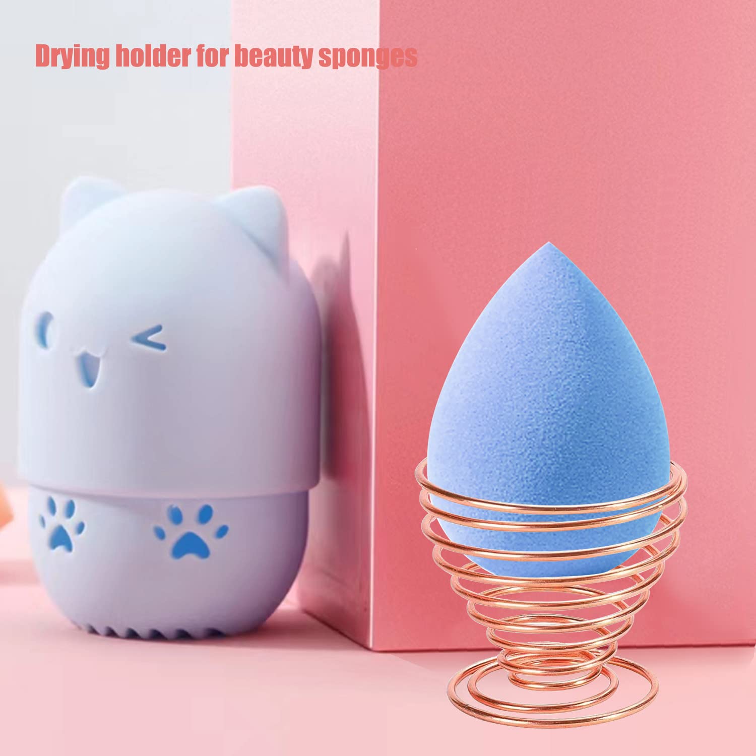 Premium Makeup Sponge Holder & Blender Travel Case - Beauty Sponge Drying Stand with Storage Container | Portable Cosmetic Organizer for Home & Travel (Blue & Green)
