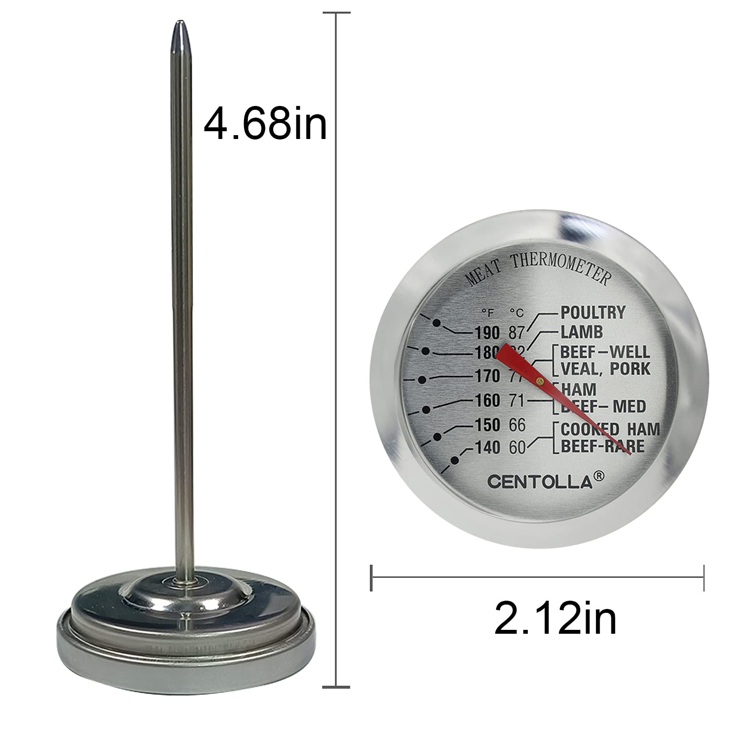 2-Pack Stainless Steel Meat Thermometer for Oven, Grill & Cooking - Dishwasher Safe, No Battery Needed - Perfect for Roasting, Grilling, Baking & BBQ
