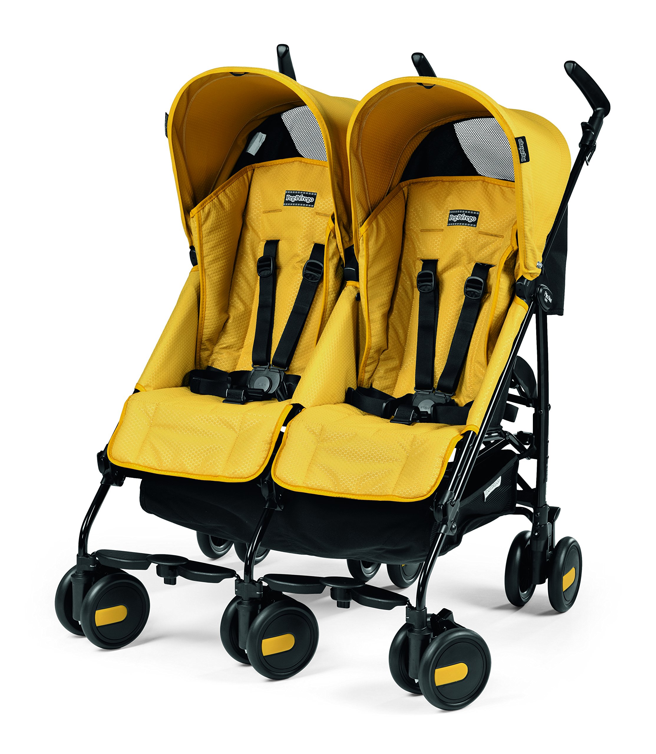 Peg Perego Pliko Mini Twin Baby Stroller - Lightweight Compact Double Stroller for Twins, Yellow | Perfect for Travel, Shopping & Everyday Use with Toddlers
