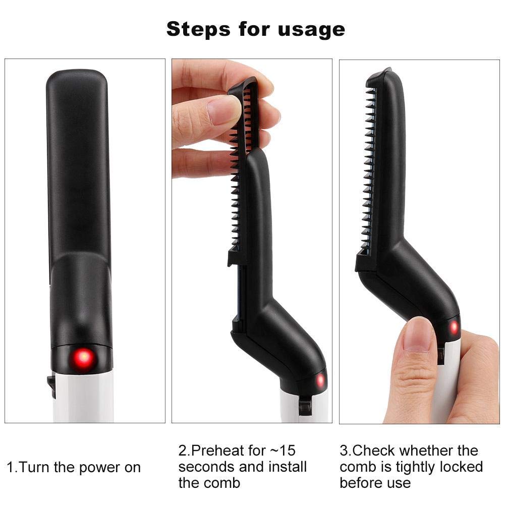 Spefez Beard Straightener Comb for Men - Portable Travel Beard Brush & Styler with Iron, White | Perfect for Home, Salon & On-the-Go Grooming