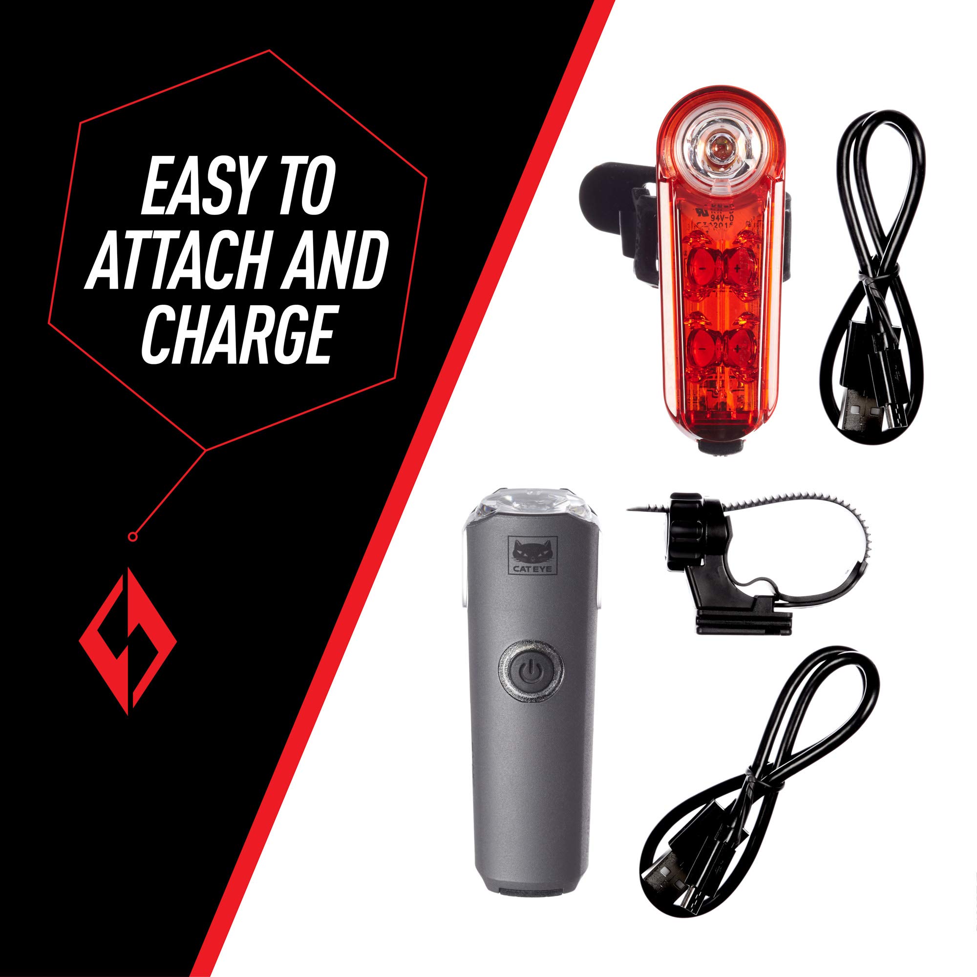 CATEYE SYNC High Power LED Rechargeable Bike Light Set - 1200 Lumen Headlight & Tail Light Combo Kit for Night Cycling, Mountain Biking, Commuting and Road Safety
